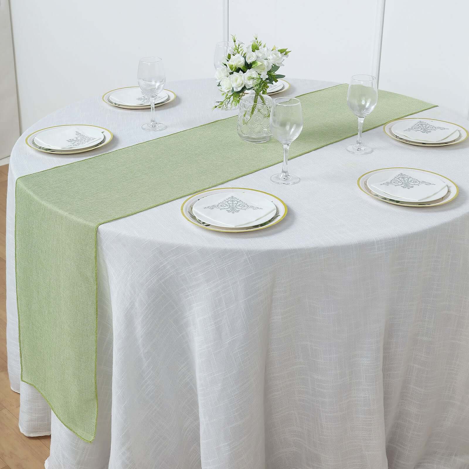 Faux Linen Table Runner 14"x108" Sage Green - Boho Chic Rustic Table Decor - Image 9