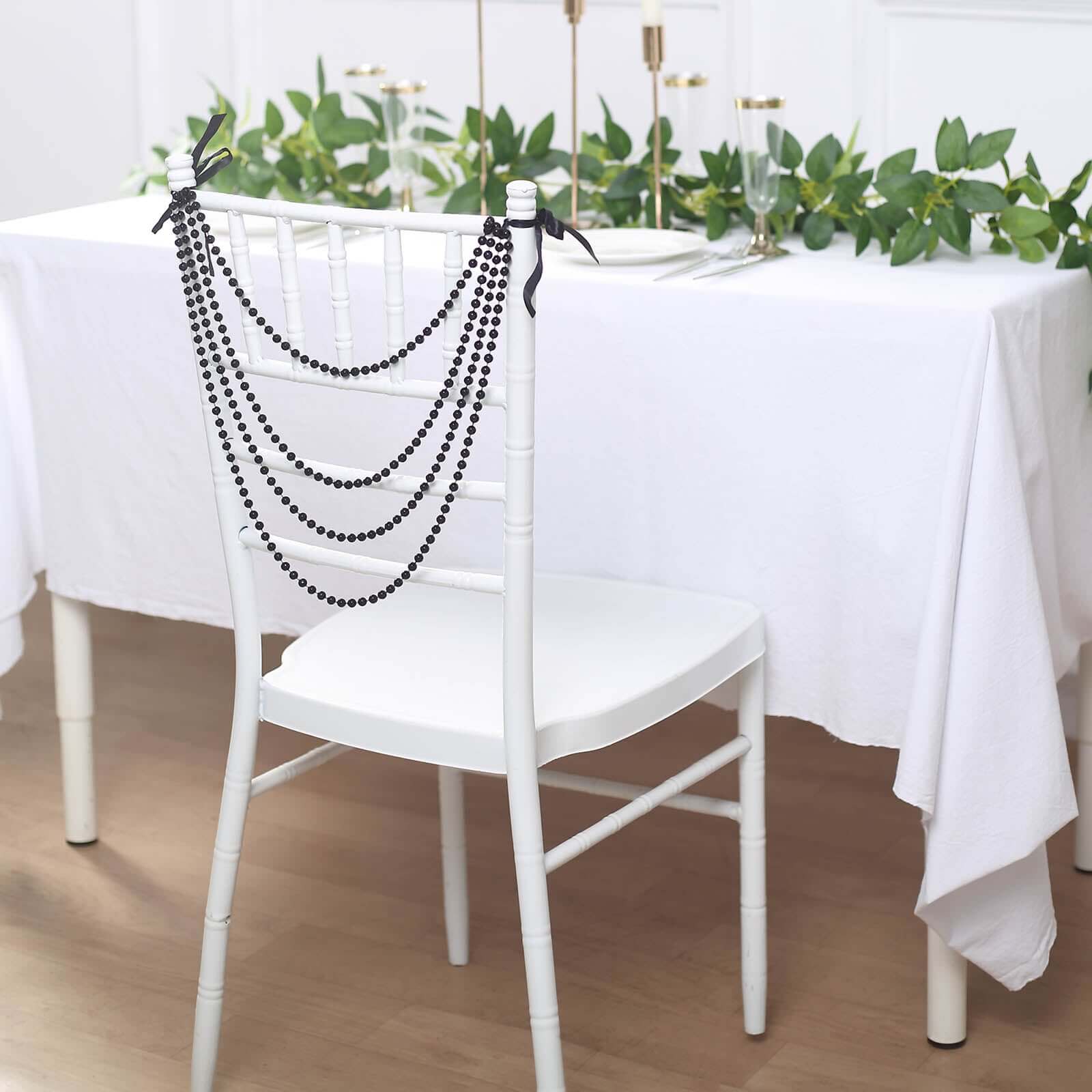 Faux Pearl Beaded Chair Back Garland Sash 16" Black Gatsby-Inspired Design - Pre-Tied Pearl String for Chiavari Chairs - Image 2
