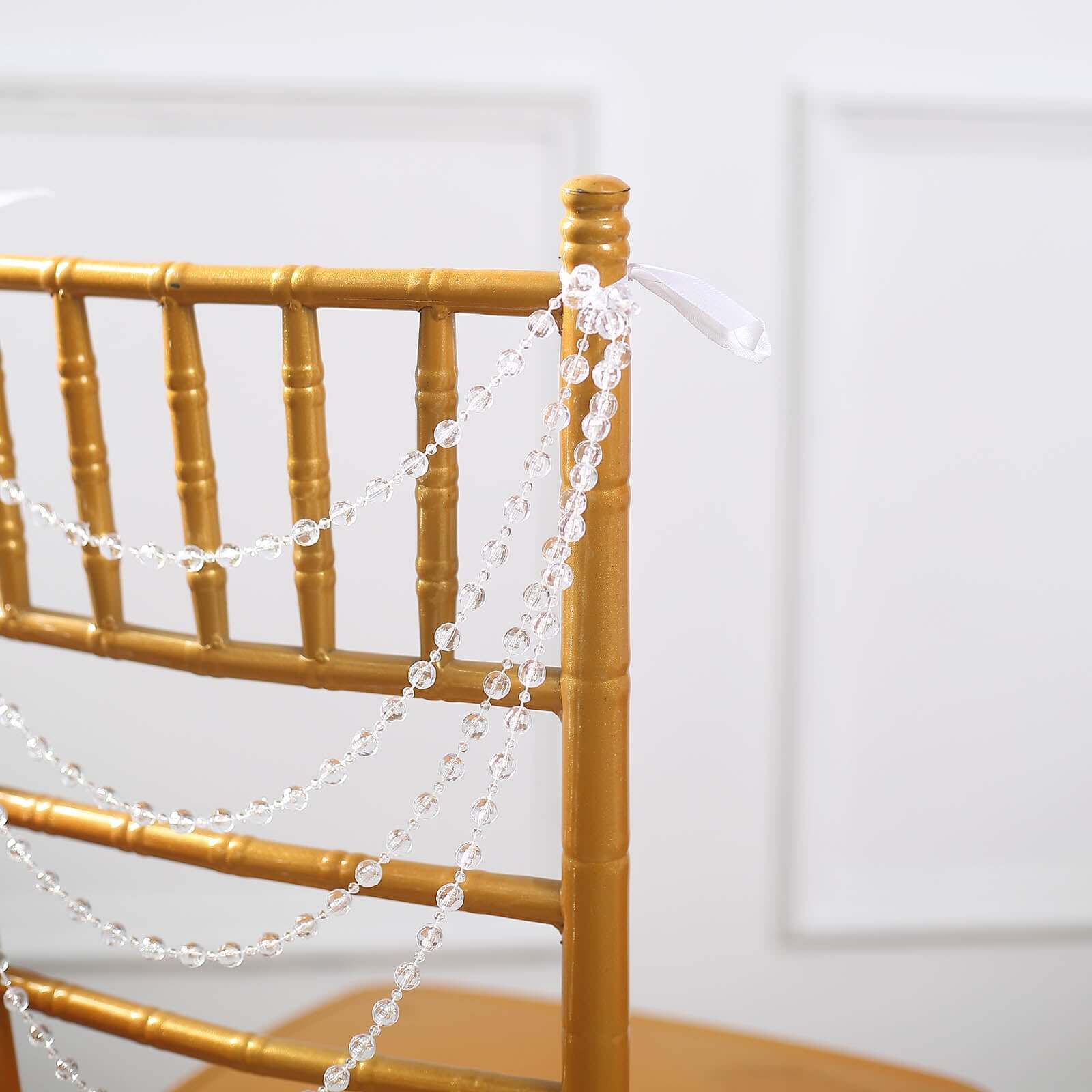 Faux Pearl Beaded Chair Back Garland Sash 16" Clear Gatsby-Inspired Design - Pre-Tied Pearl String for Chiavari Chairs - Image 11