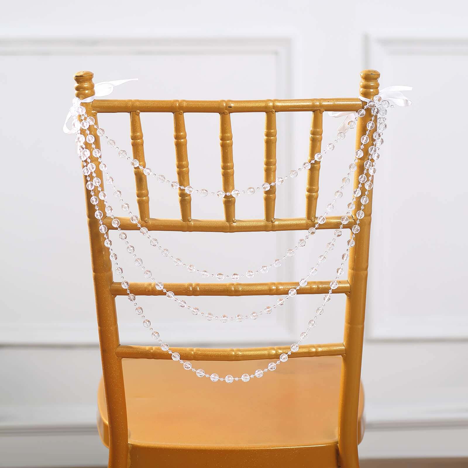 Faux Pearl Beaded Chair Back Garland Sash 16" Clear Gatsby-Inspired Design - Pre-Tied Pearl String for Chiavari Chairs - Image 14