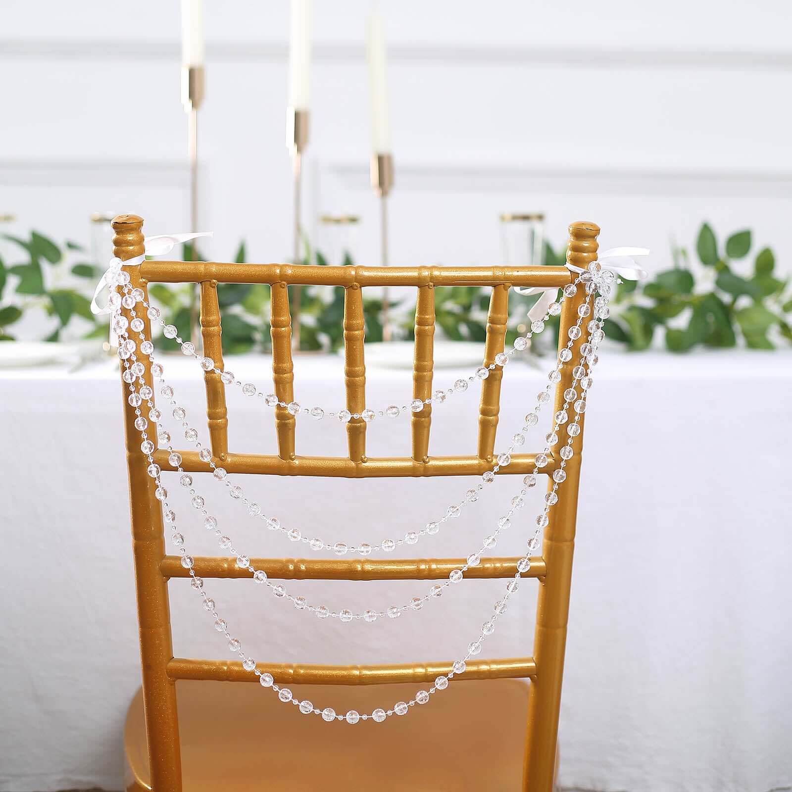 Faux Pearl Beaded Chair Back Garland Sash 16" Clear Gatsby-Inspired Design - Pre-Tied Pearl String for Chiavari Chairs - Image 8