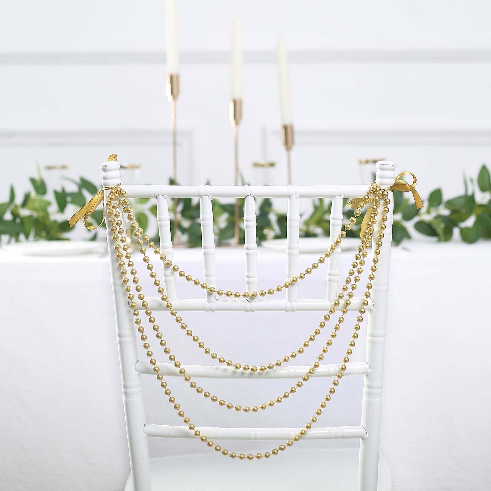 Faux Pearl Beaded Chair Back Garland Sash 16" Gold Gatsby-Inspired Design - Pre-Tied Pearl String for Chiavari Chairs - Image 5