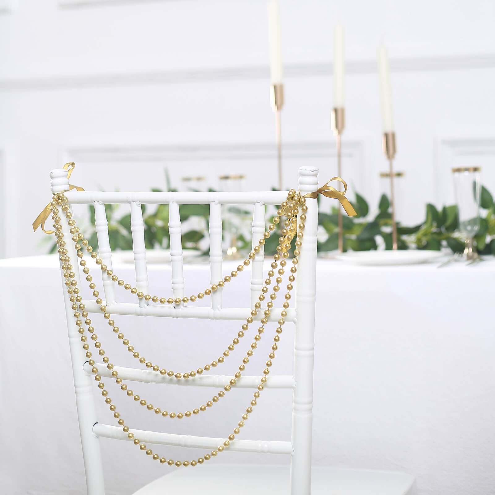 Faux Pearl Beaded Chair Back Garland Sash 16" Gold Gatsby-Inspired Design - Pre-Tied Pearl String for Chiavari Chairs - Image 6