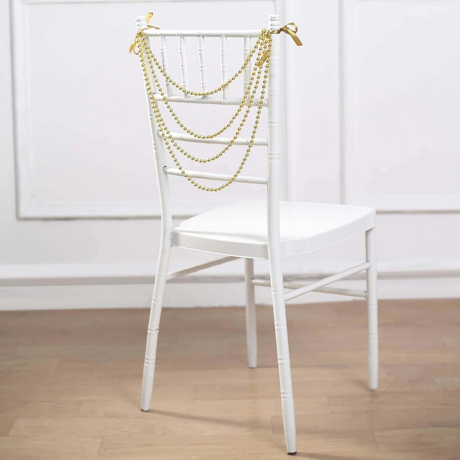 Faux Pearl Beaded Chair Back Garland Sash 16" Gold Gatsby-Inspired Design - Pre-Tied Pearl String for Chiavari Chairs - Image 7
