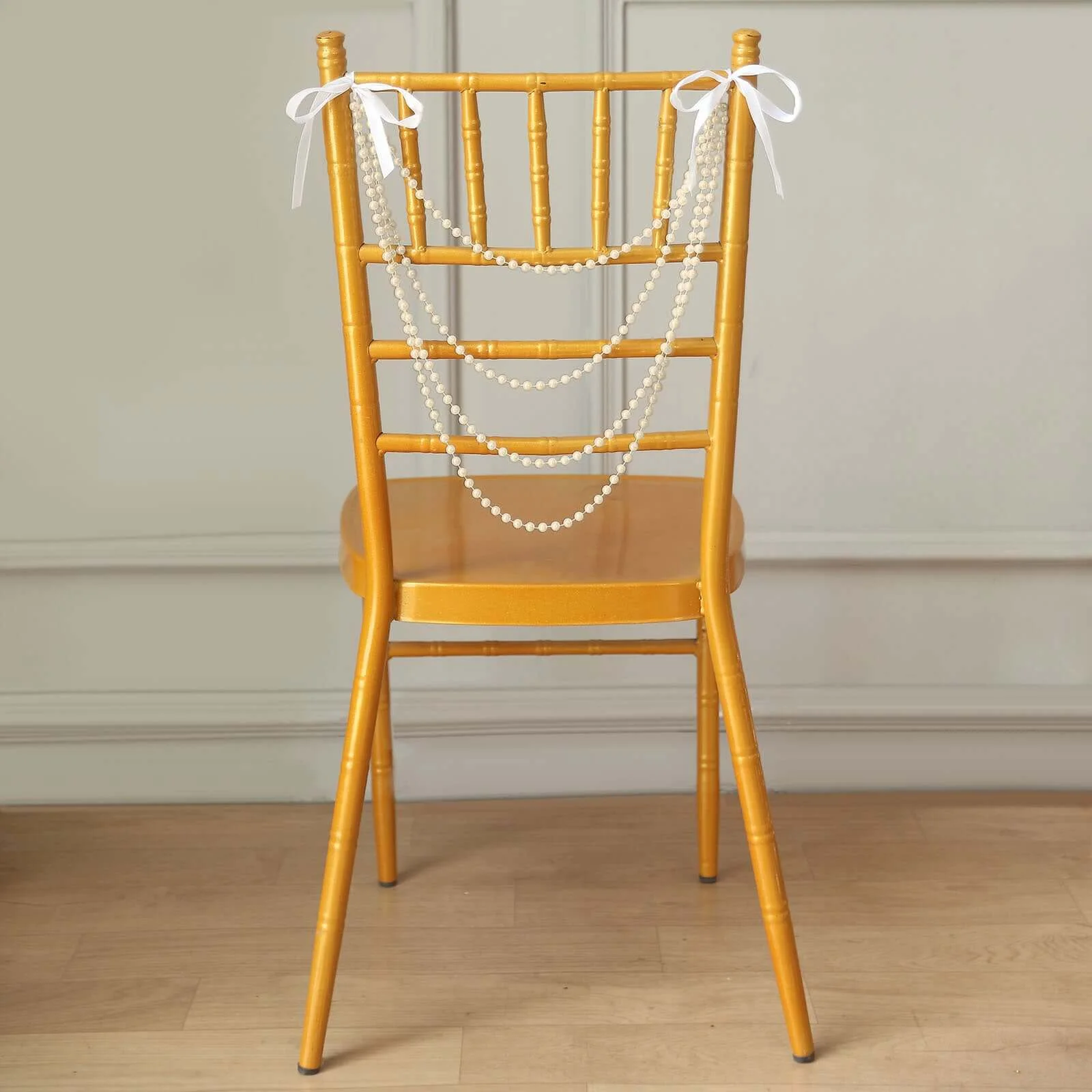 Faux Pearl Beaded Chair Back Garland Sash 16" Ivory Gatsby-Inspired Design - Pre-Tied Pearl String for Chiavari Chairs
