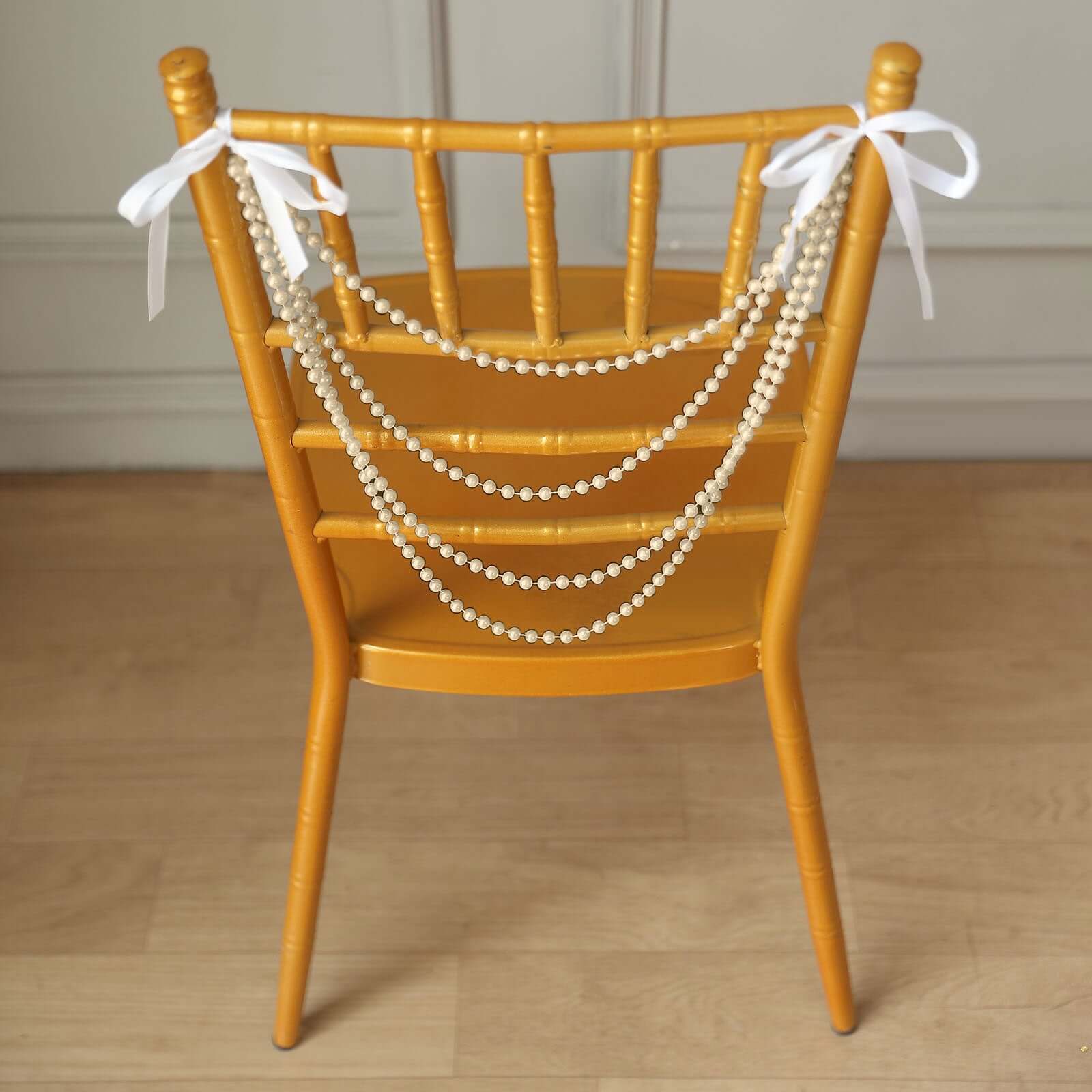 Faux Pearl Beaded Chair Back Garland Sash 16" Ivory Gatsby-Inspired Design - Pre-Tied Pearl String for Chiavari Chairs - Image 6
