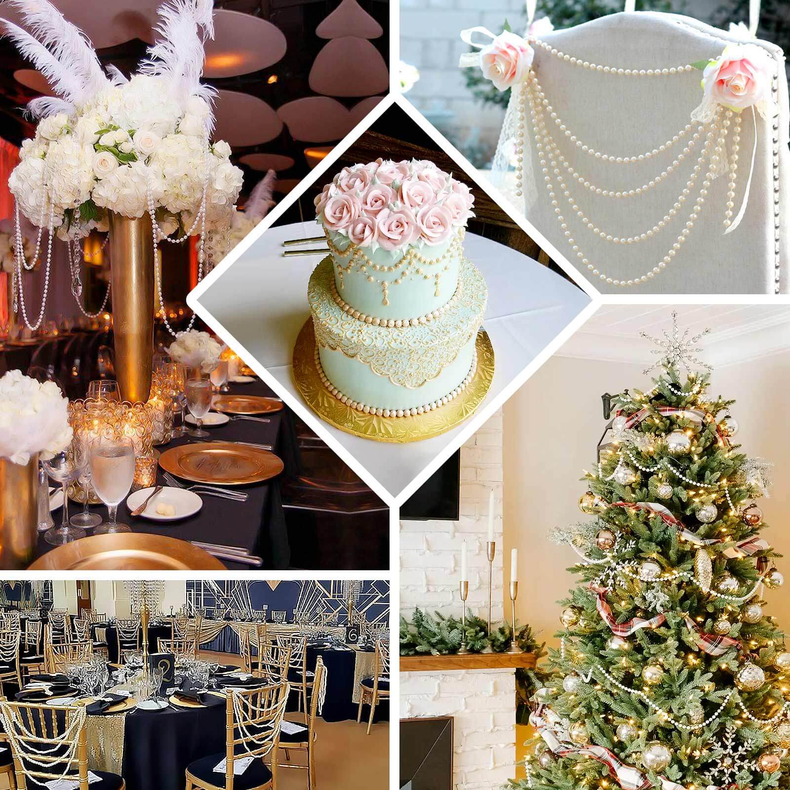 Faux Pearl Beaded Chair Back Garland Sash 16" White Gatsby-Inspired Design - Pre-Tied Pearl String for Chiavari Chairs - Image 3
