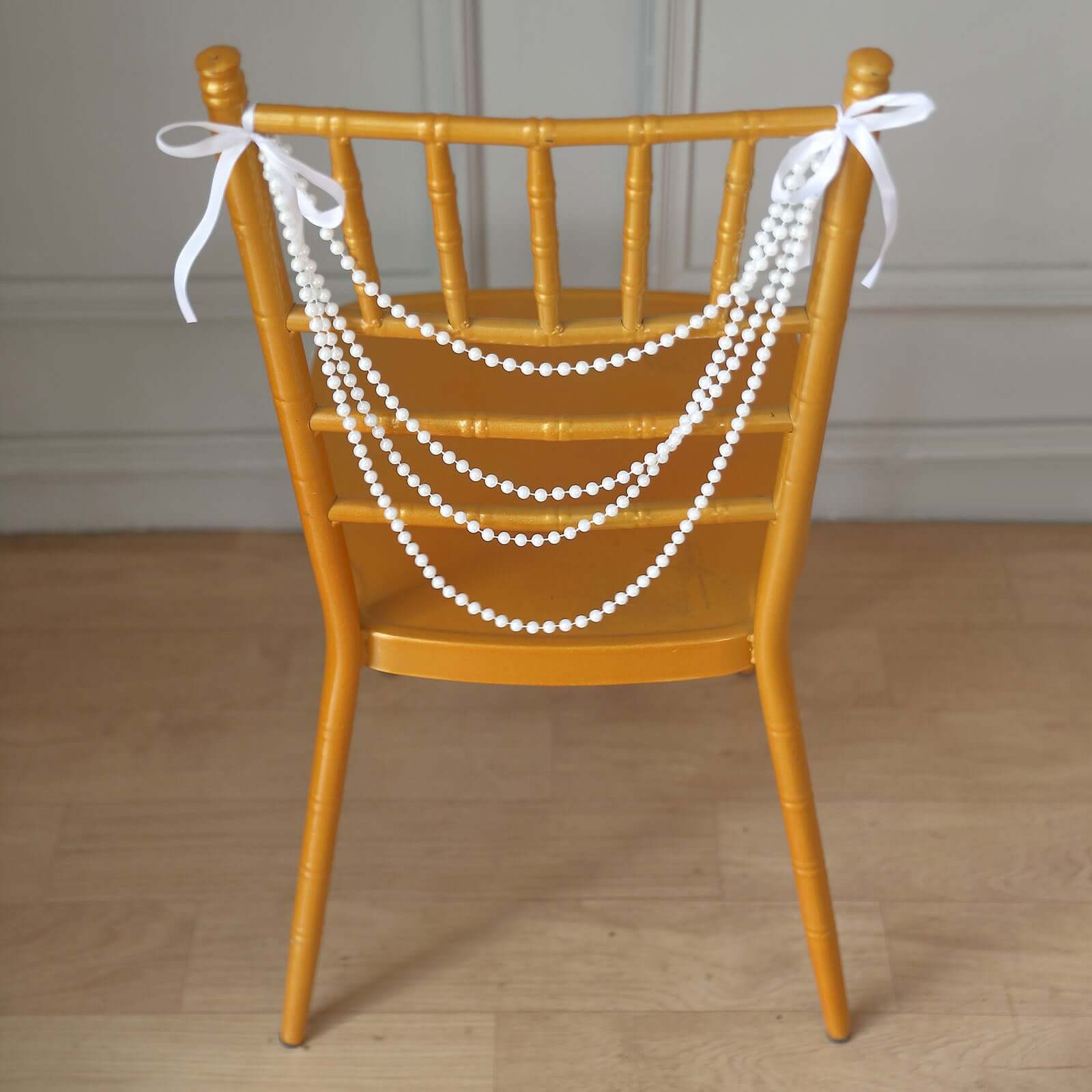 Faux Pearl Beaded Chair Back Garland Sash 16" White Gatsby-Inspired Design - Pre-Tied Pearl String for Chiavari Chairs - Image 5
