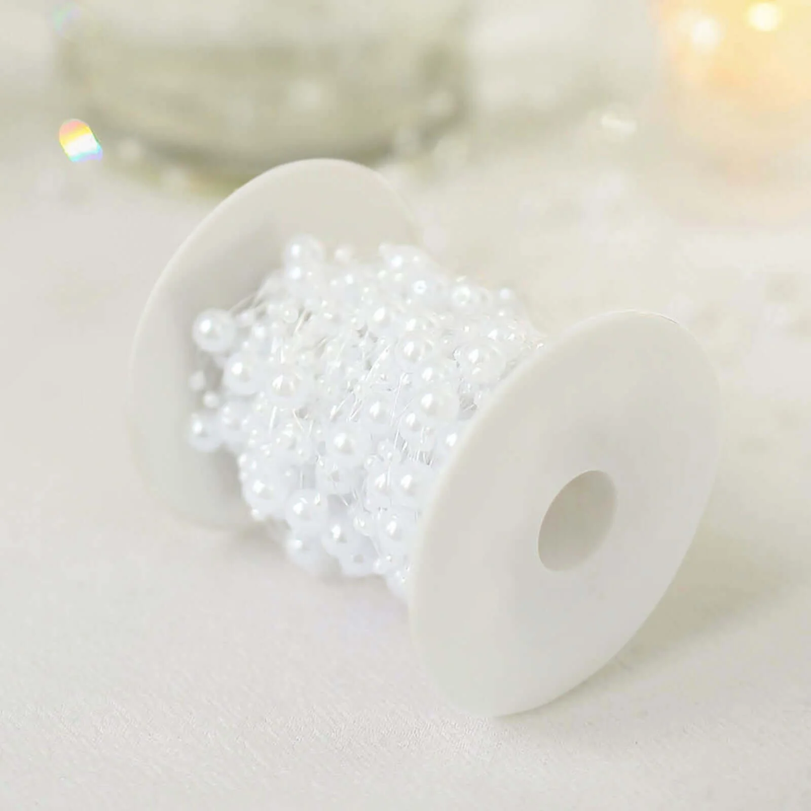 Faux Pearl String Beads Vase Filler, White DIY Craft Fishing Line Pearl Chains 100ft - Image 2
