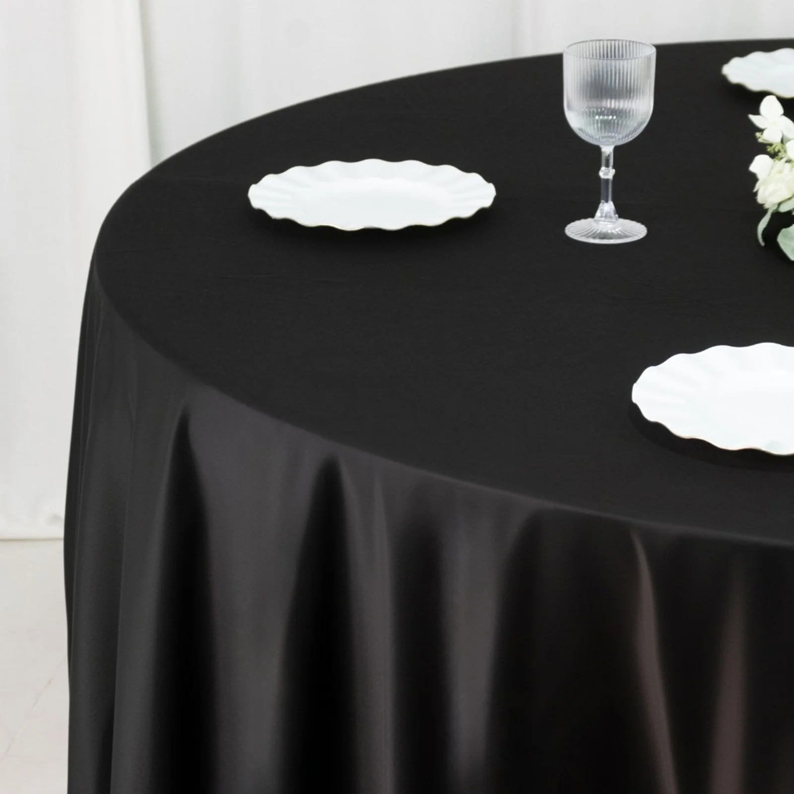 Fire Retardant 120" Round Scuba Polyester Tablecloth – Black, Wrinkle Free, Stain Resistant, Seamless Table Cover - Image 6