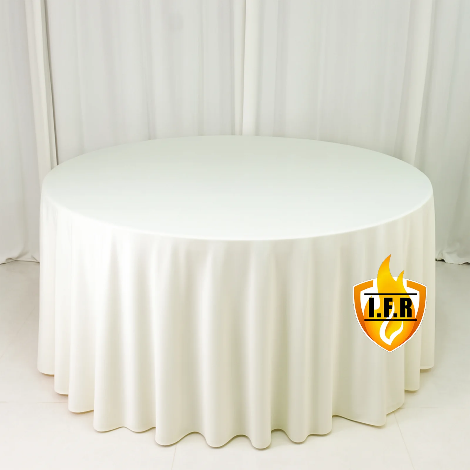 Fire Retardant 120" Round Scuba Polyester Tablecloth – Ivory, Wrinkle Free, Stain Resistant, Seamless Table Cover