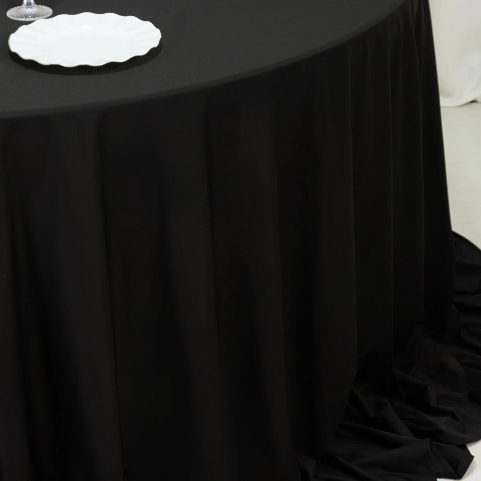 Fire Retardant 132" Round Scuba Polyester Tablecloth – Black, Wrinkle Free, Stain Resistant, Seamless Table Cover - Image 8