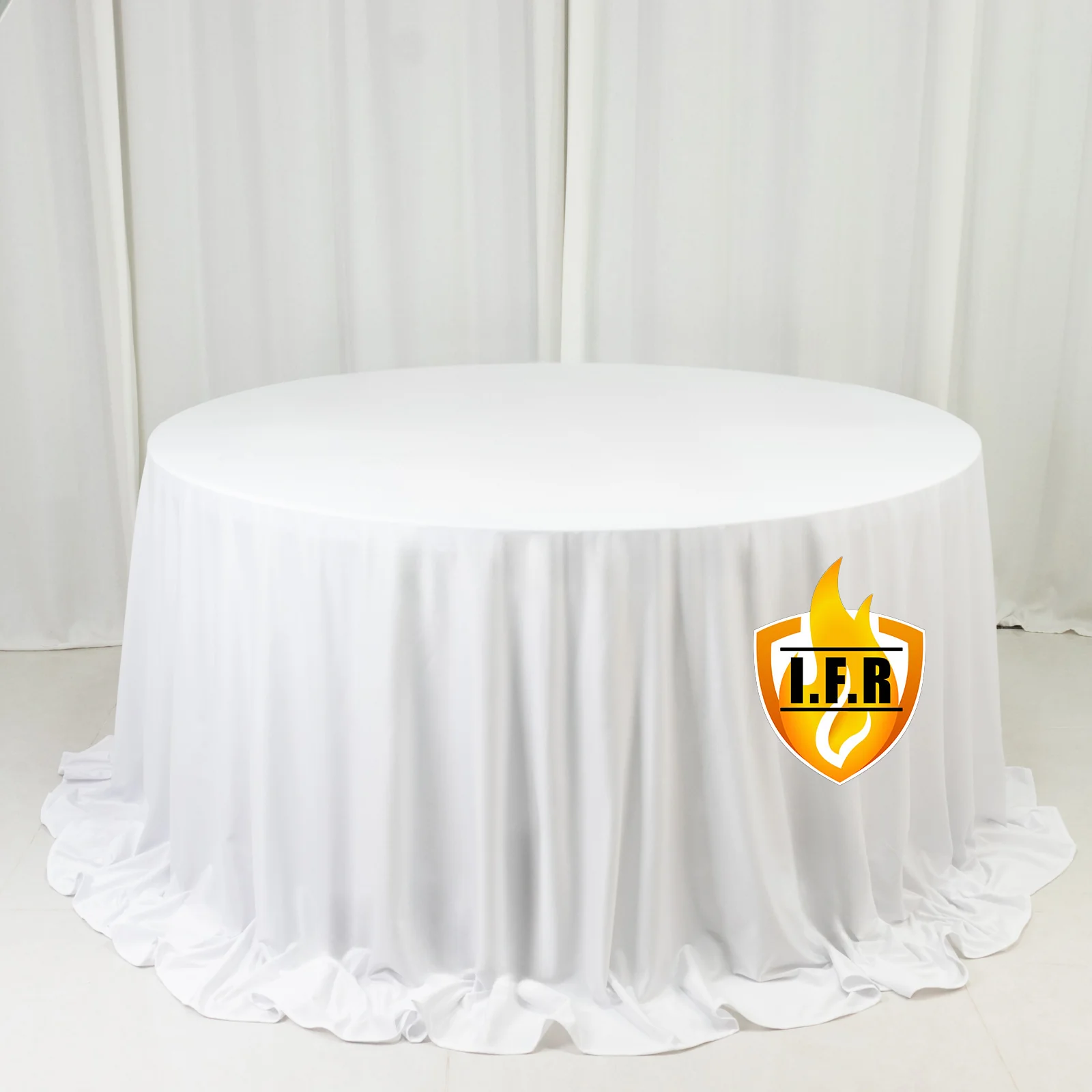 Fire Retardant 132" Round Scuba Polyester Tablecloth – White, Wrinkle Free, Stain Resistant, Seamless Table Cover