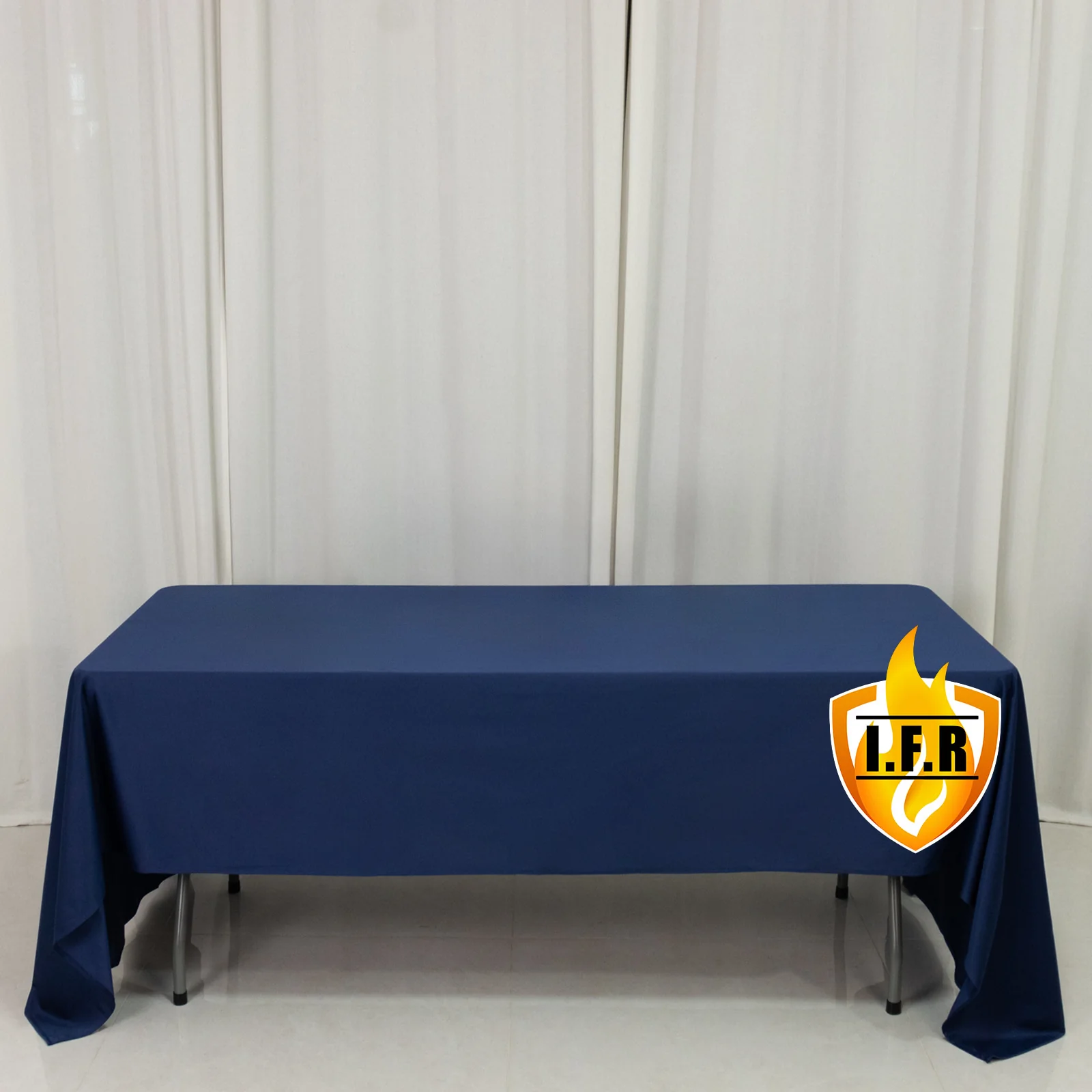 Fire Retardant 60"x126" Rectangle Scuba Polyester Tablecloth – Navy Blue, Wrinkle Free, Stain Resistant Table Cover