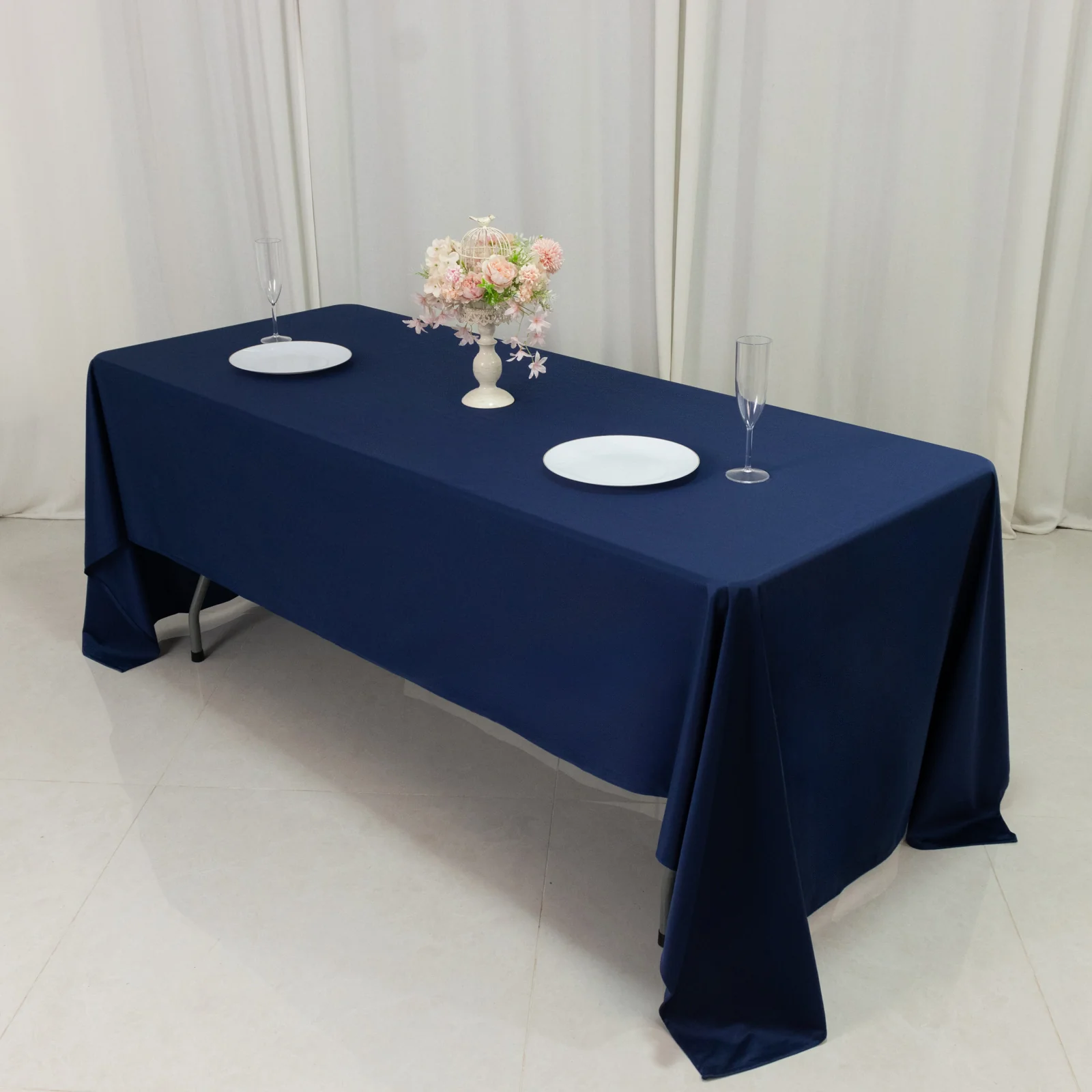 Fire Retardant 60"x126" Rectangle Scuba Polyester Tablecloth – Navy Blue, Wrinkle Free, Stain Resistant Table Cover - Image 8