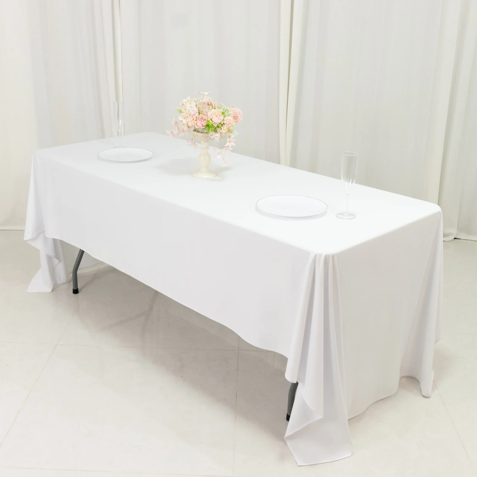 Fire Retardant 60"x126" Rectangle Scuba Polyester Tablecloth – White, Wrinkle Free, Stain Resistant Table Cover - Image 8
