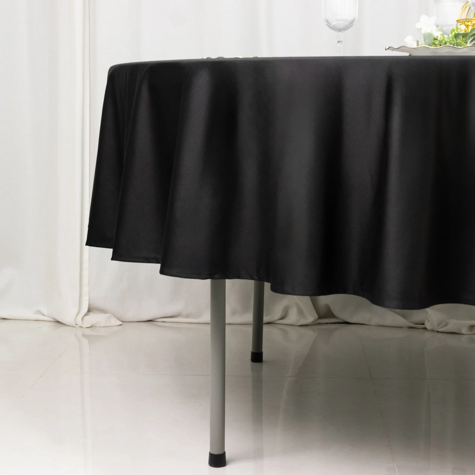 Fire Retardant 90" Round Scuba Polyester Tablecloth – Black, Wrinkle Free, Stain Resistant Table Cover - Image 9