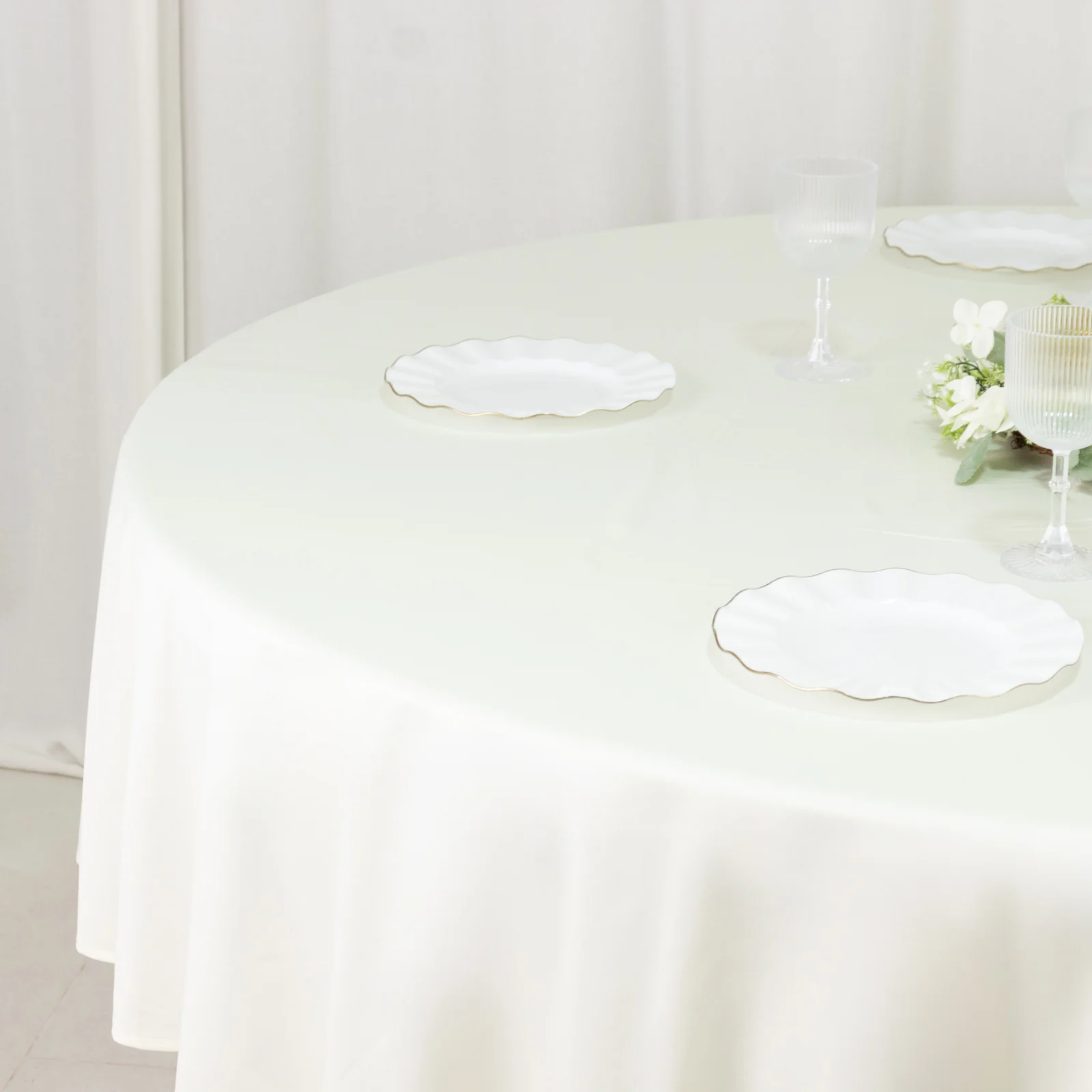 Fire Retardant 90" Round Scuba Polyester Tablecloth – Ivory, Wrinkle Free, Stain Resistant Table Cover - Image 6