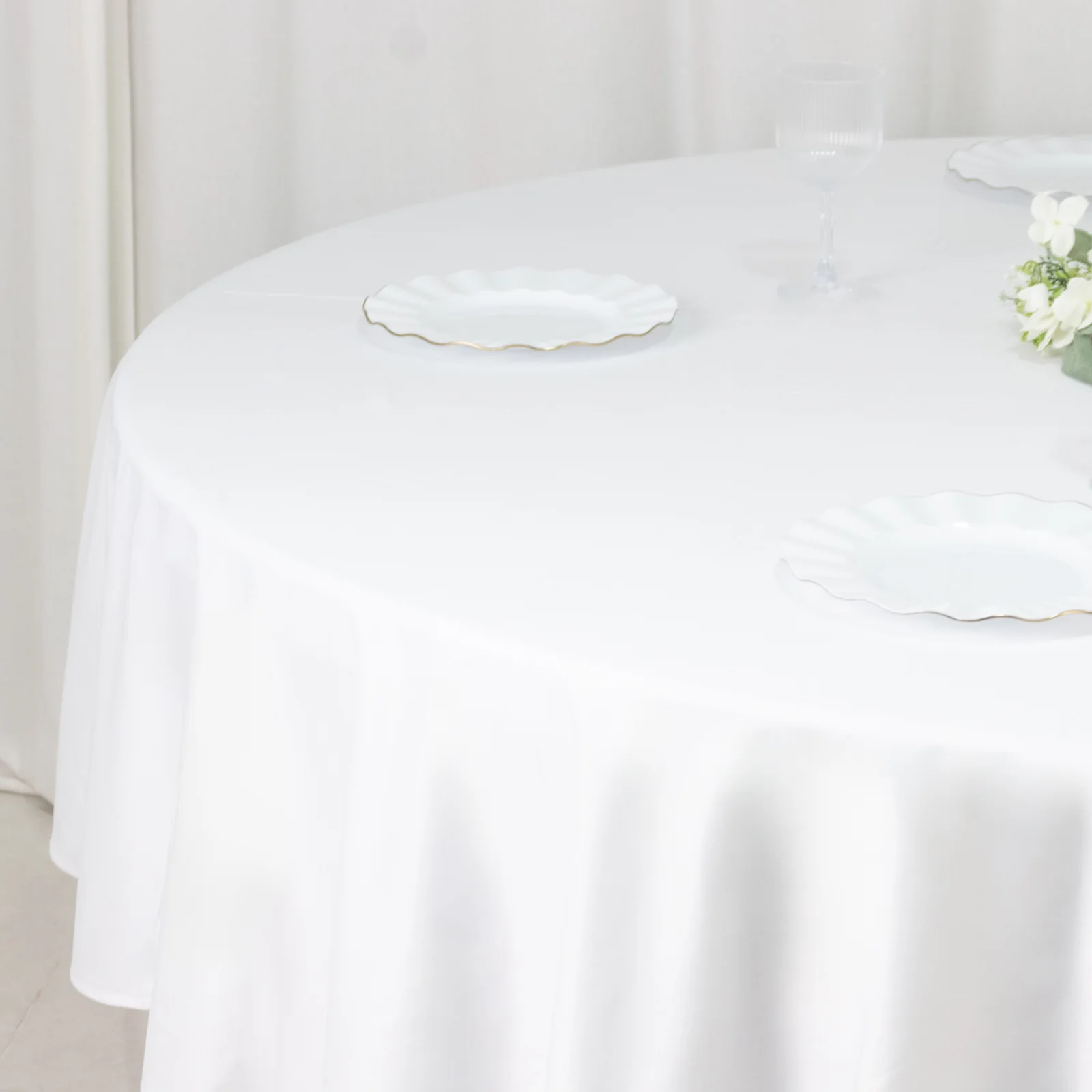 Fire Retardant 90" Round Scuba Polyester Tablecloth – White, Wrinkle Free, Stain Resistant Table Cover - Image 6