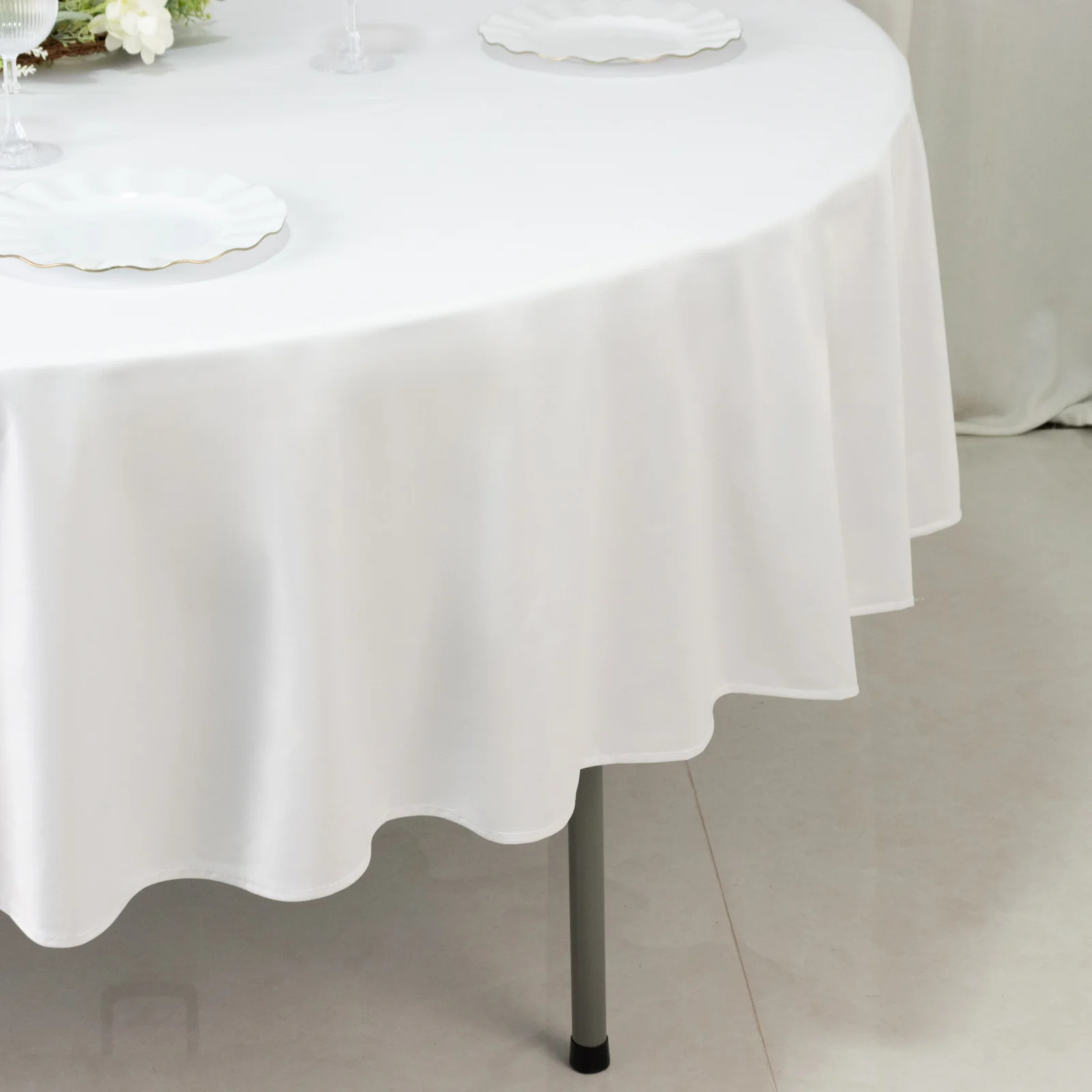 Fire Retardant 90" Round Scuba Polyester Tablecloth – White, Wrinkle Free, Stain Resistant Table Cover - Image 9