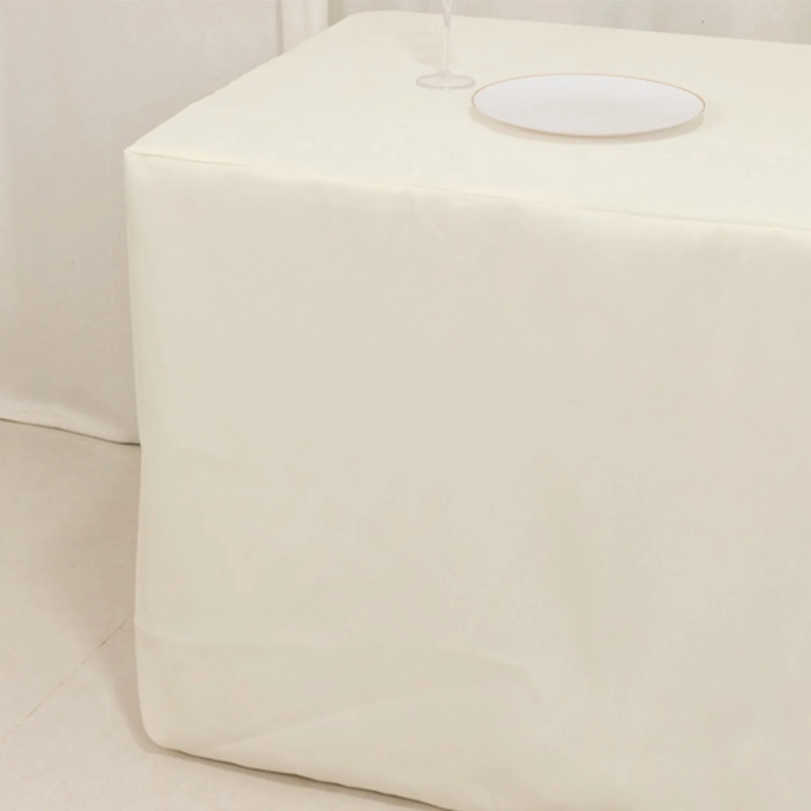 Fire Retardant Premium Polyester Rectangular Tablecloth 6ft Ivory - Wrinkle-Resistant Safety Certified Fitted Table Cover - Image 5