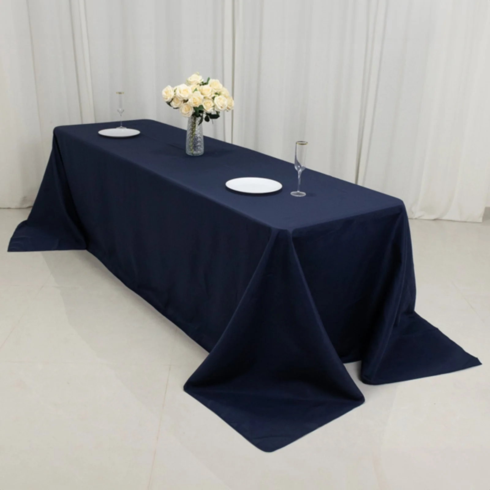 Fire Retardant Premium Polyester Rectangular Tablecloth 90"x156" Navy Blue - Safe, Durable & Seamless Table Cover - Image 6