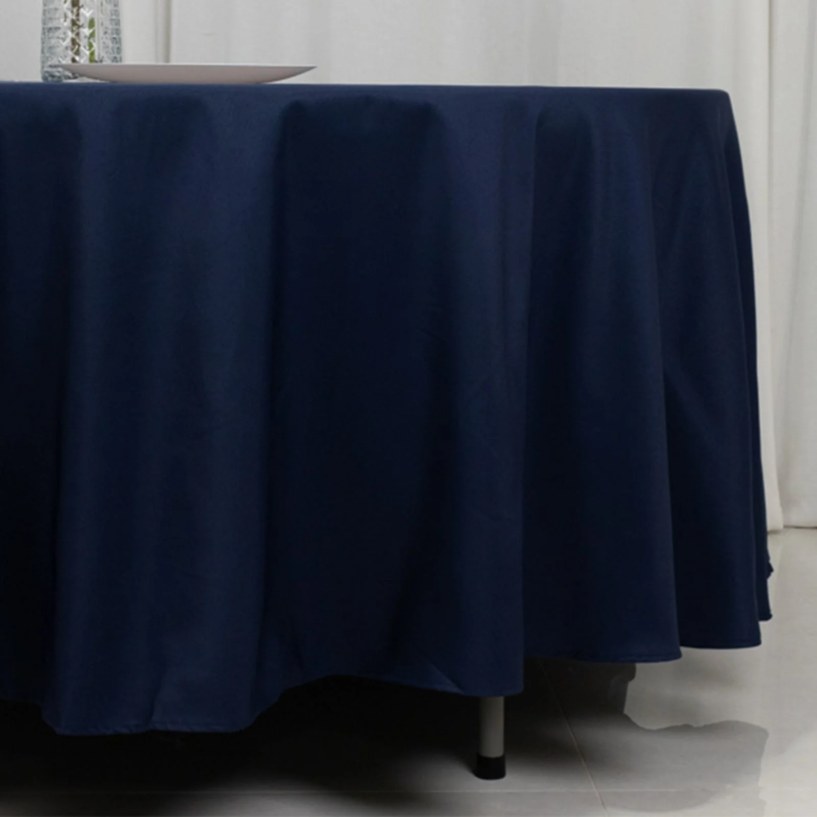 Fire Retardant Premium Polyester Round Tablecloth 108" Navy Blue - Safe, Durable & Classy Table Cover - Image 2