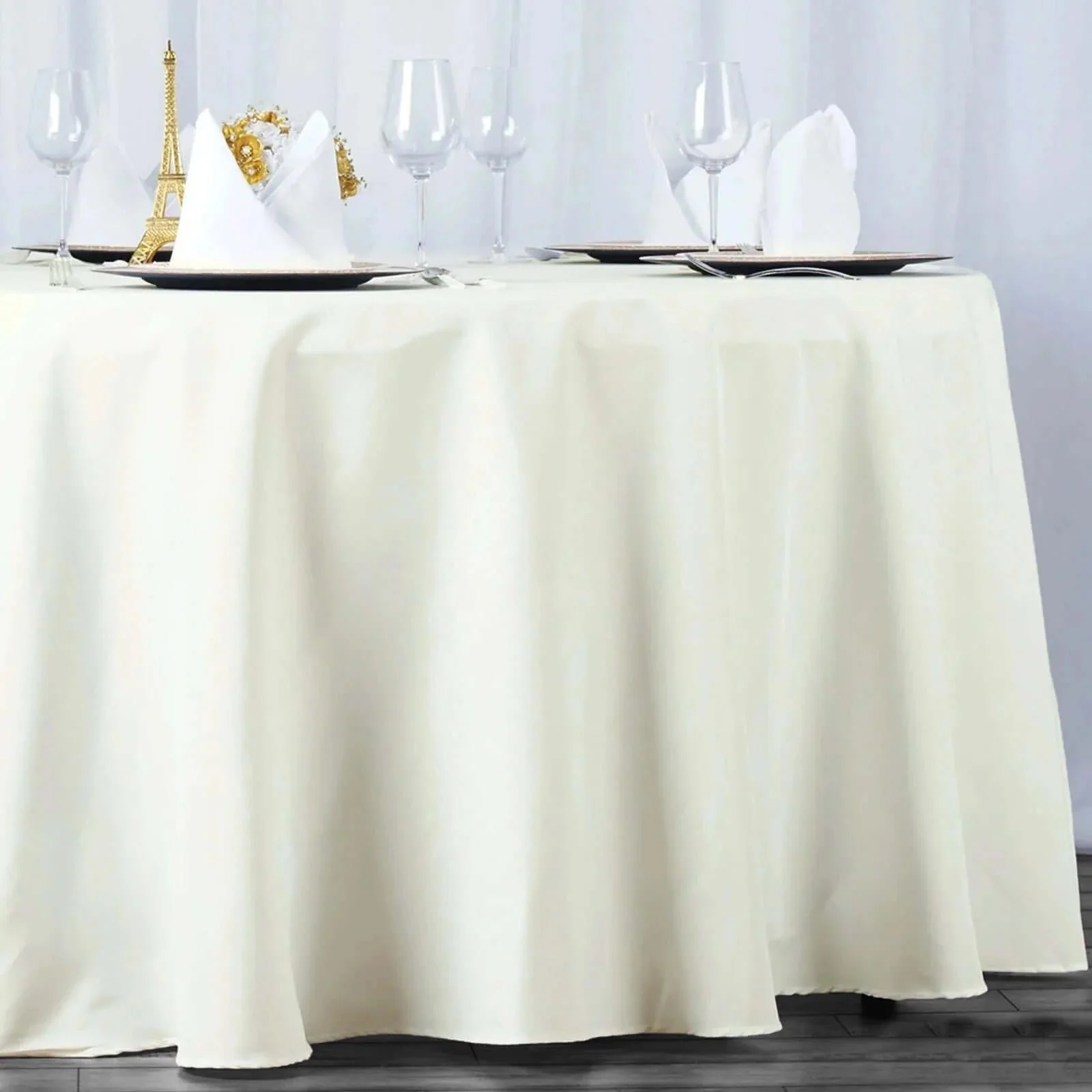 Fire Retardant Premium Polyester Round Tablecloth 120" Ivory - Safe, Durable & Seamless Table Cover - Image 2