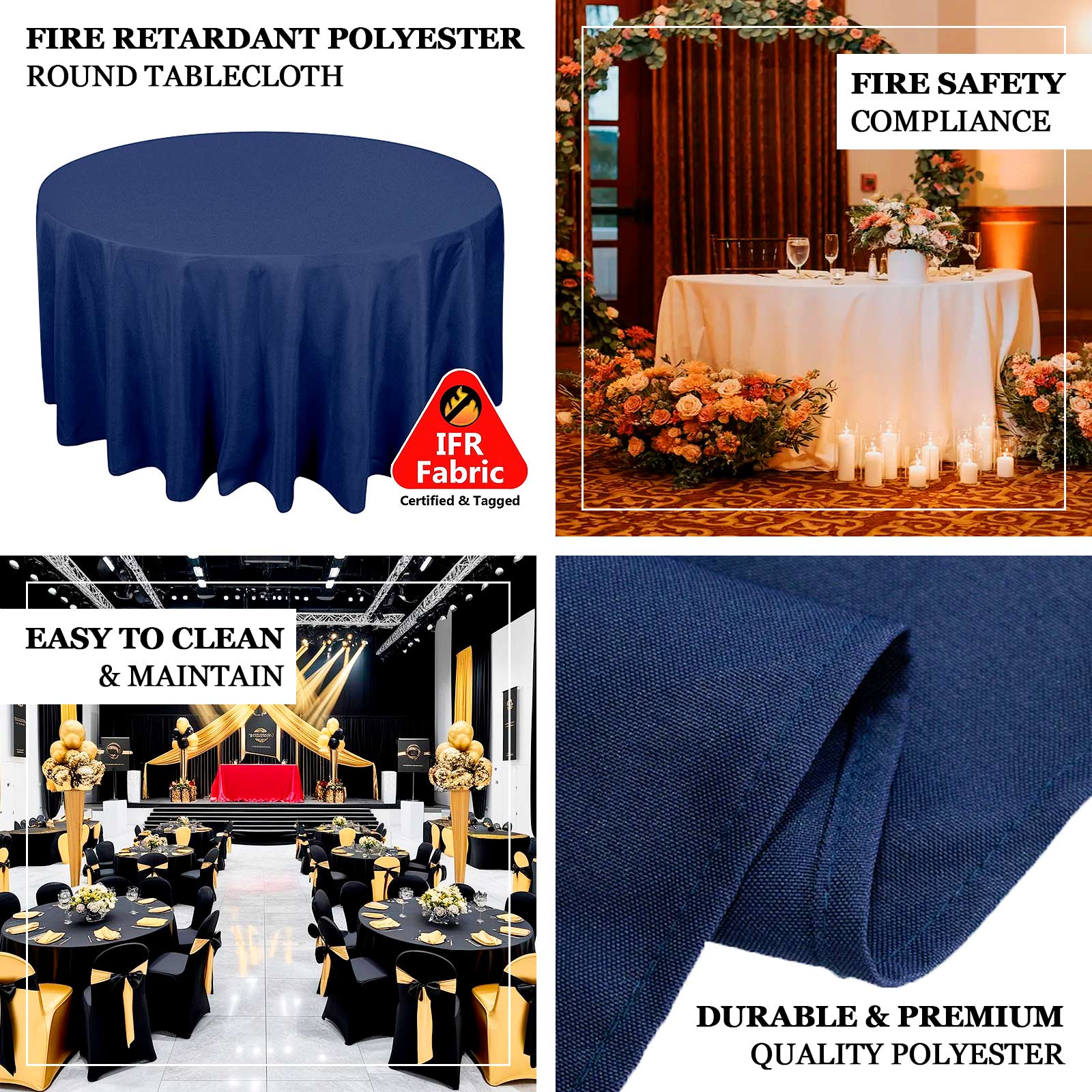 Fire Retardant Premium Polyester Round Tablecloth 120" Ivory - Safe, Durable & Seamless Table Cover - Image 4
