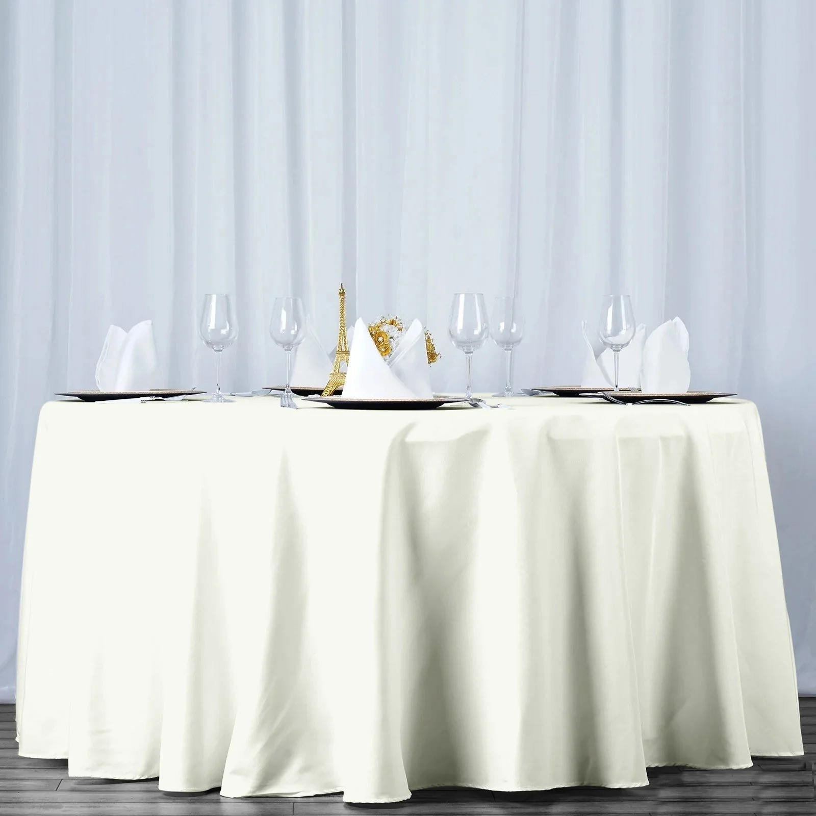 Fire Retardant Premium Polyester Round Tablecloth 120" Ivory - Safe, Durable & Seamless Table Cover - Image 9