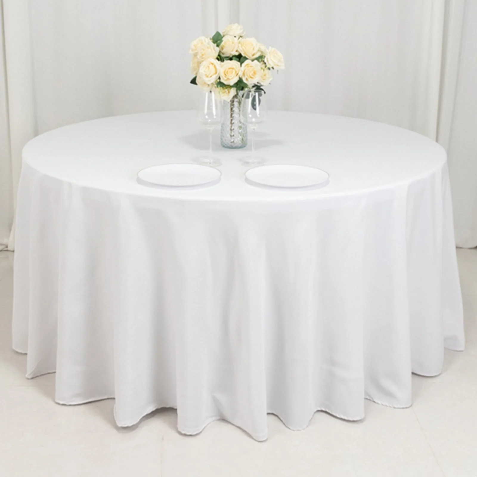 Fire Retardant Premium Polyester Round Tablecloth 120" White - Wrinkle-Resistant and Safety Certified Seamless Table Cover for Events & Gatherings - Image 5