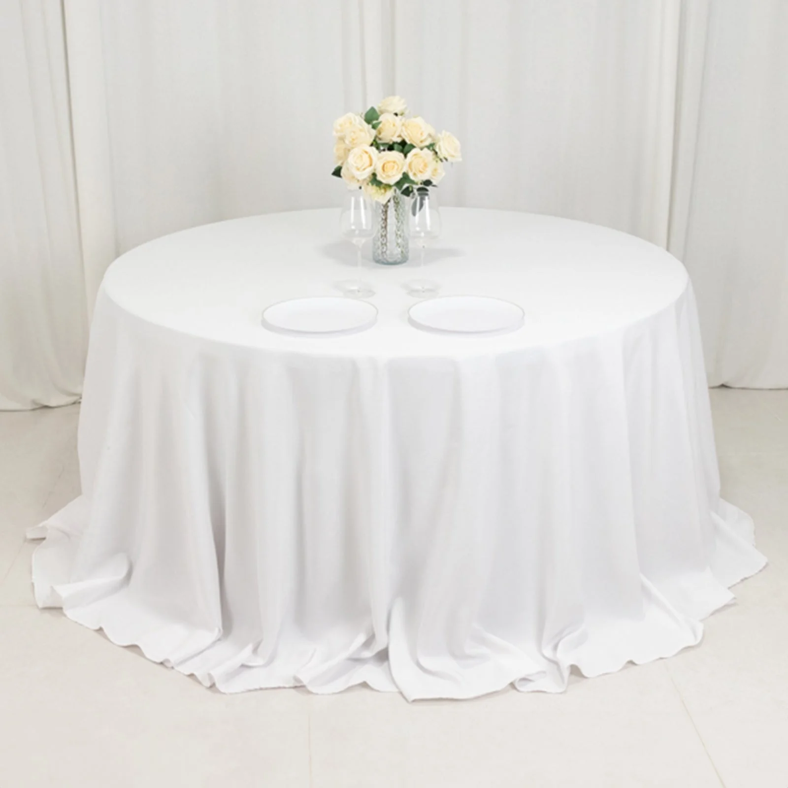 Fire Retardant Premium Polyester Round Tablecloth 132" White - Wrinkle-Resistant and Safety Certified Seamless Table Cover for Events & Gatherings - Image 5