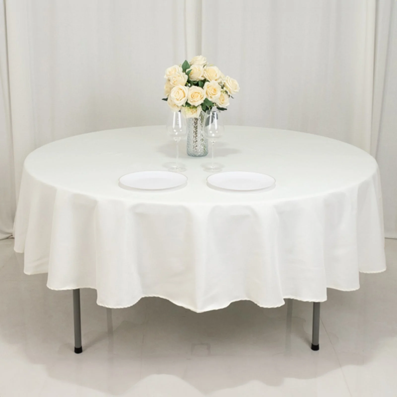 Fire Retardant Premium Polyester Round Tablecloth 90" Ivory - Safe & Durable Table Cover - Image 9