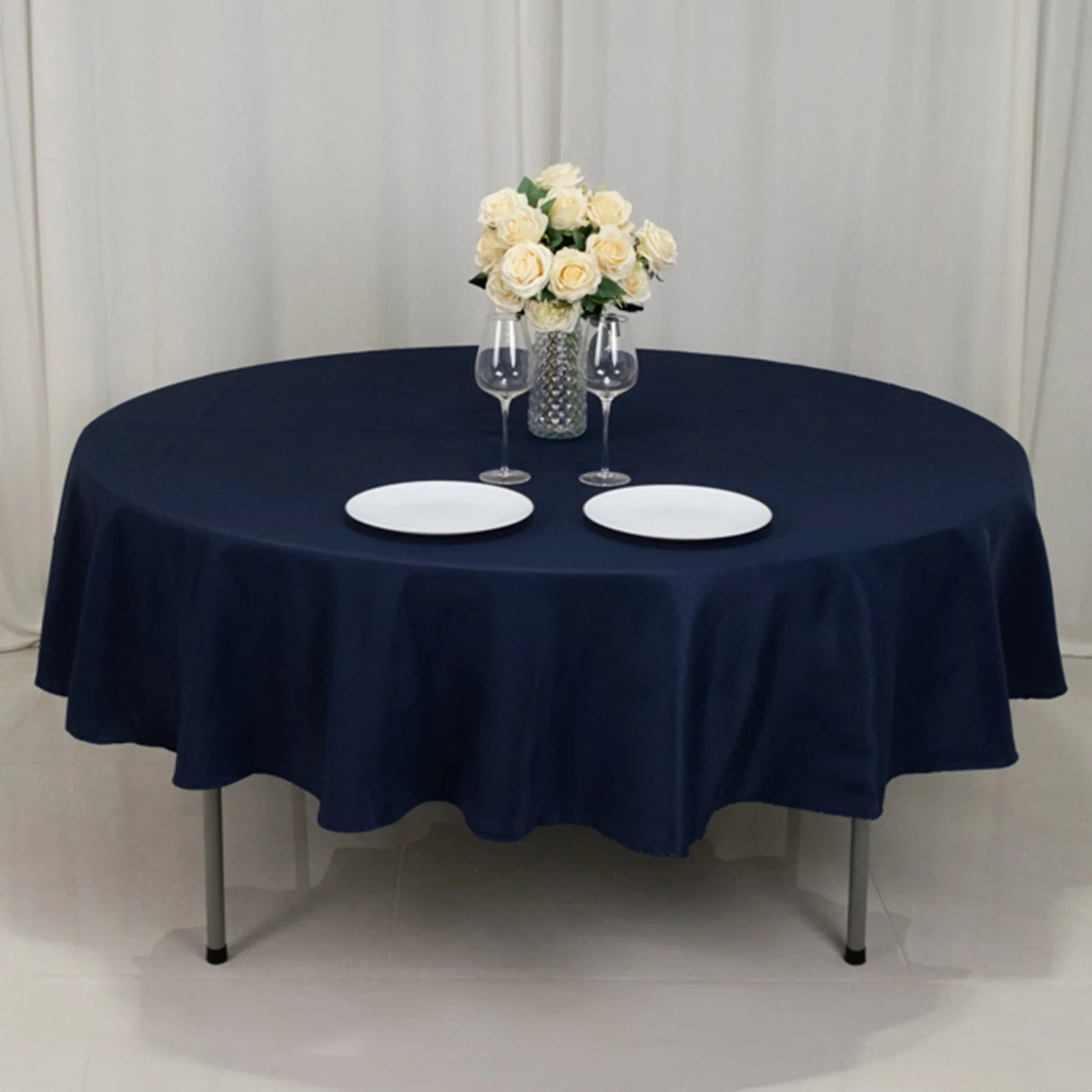 Fire Retardant Premium Polyester Round Tablecloth 90" Navy Blue - Safe & Durable Table Cover - Image 4