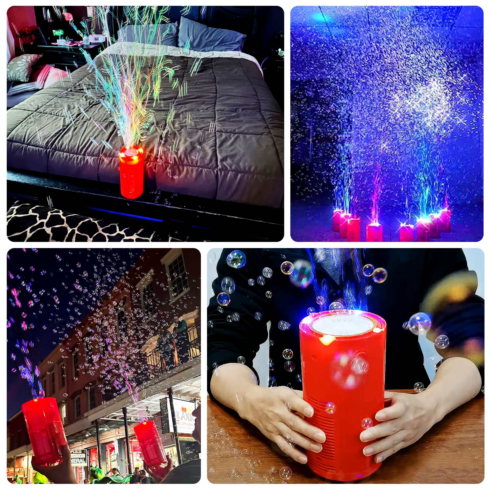 Fireworks Bubble Machine with Dazzling RGB LED Lights – 8.5” Automatic Bubble Blower for Kids, 20 holes 240ml Solution - Image 4