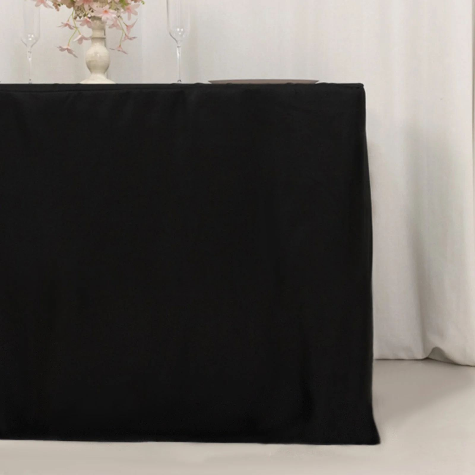 Fitted Polyester Rectangle Tablecloth 48"x24"x42" Black - Ideal for Tall Special Size Tables - Image 2