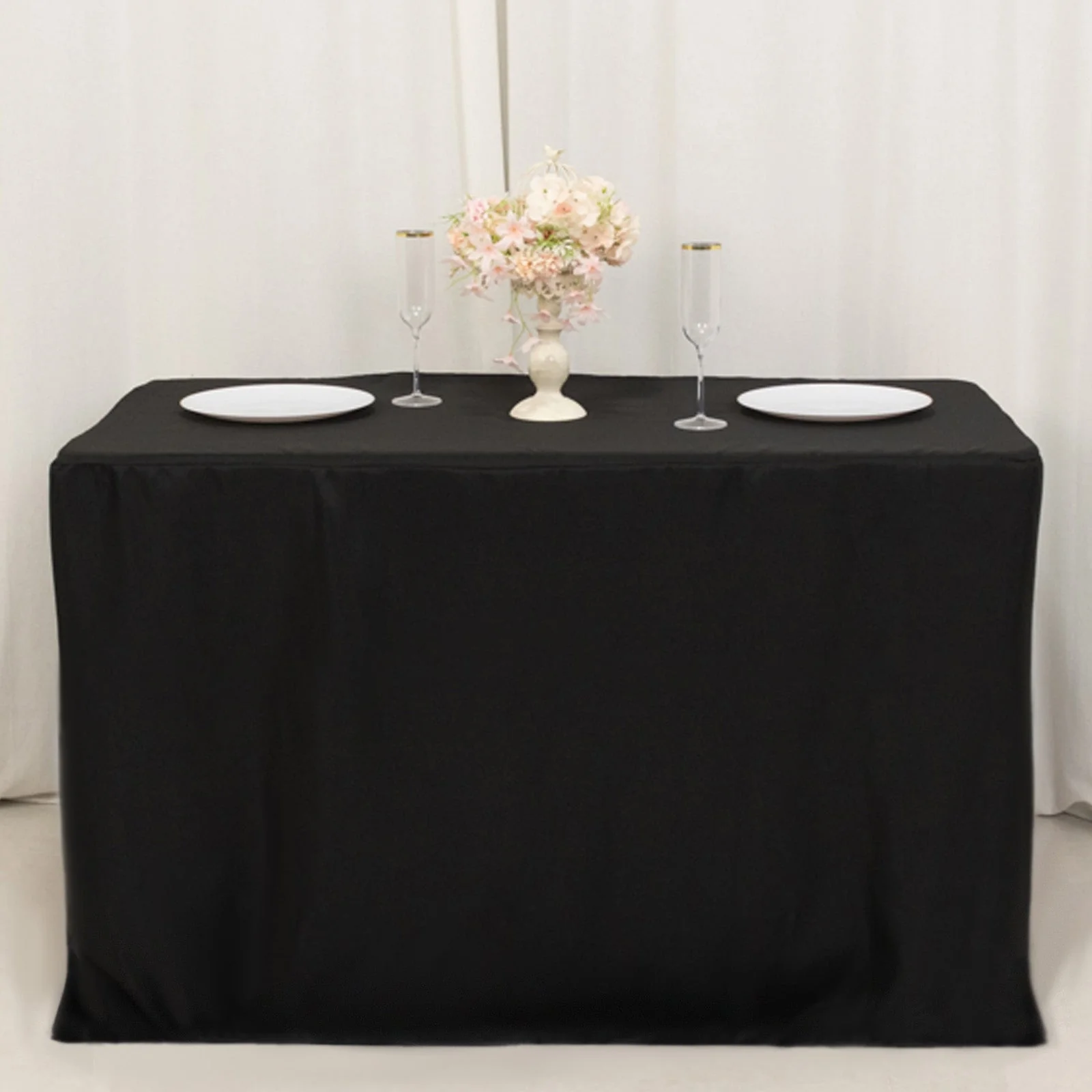Fitted Polyester Rectangle Tablecloth 48"x24"x42" Black - Ideal for Tall Special Size Tables - Image 4