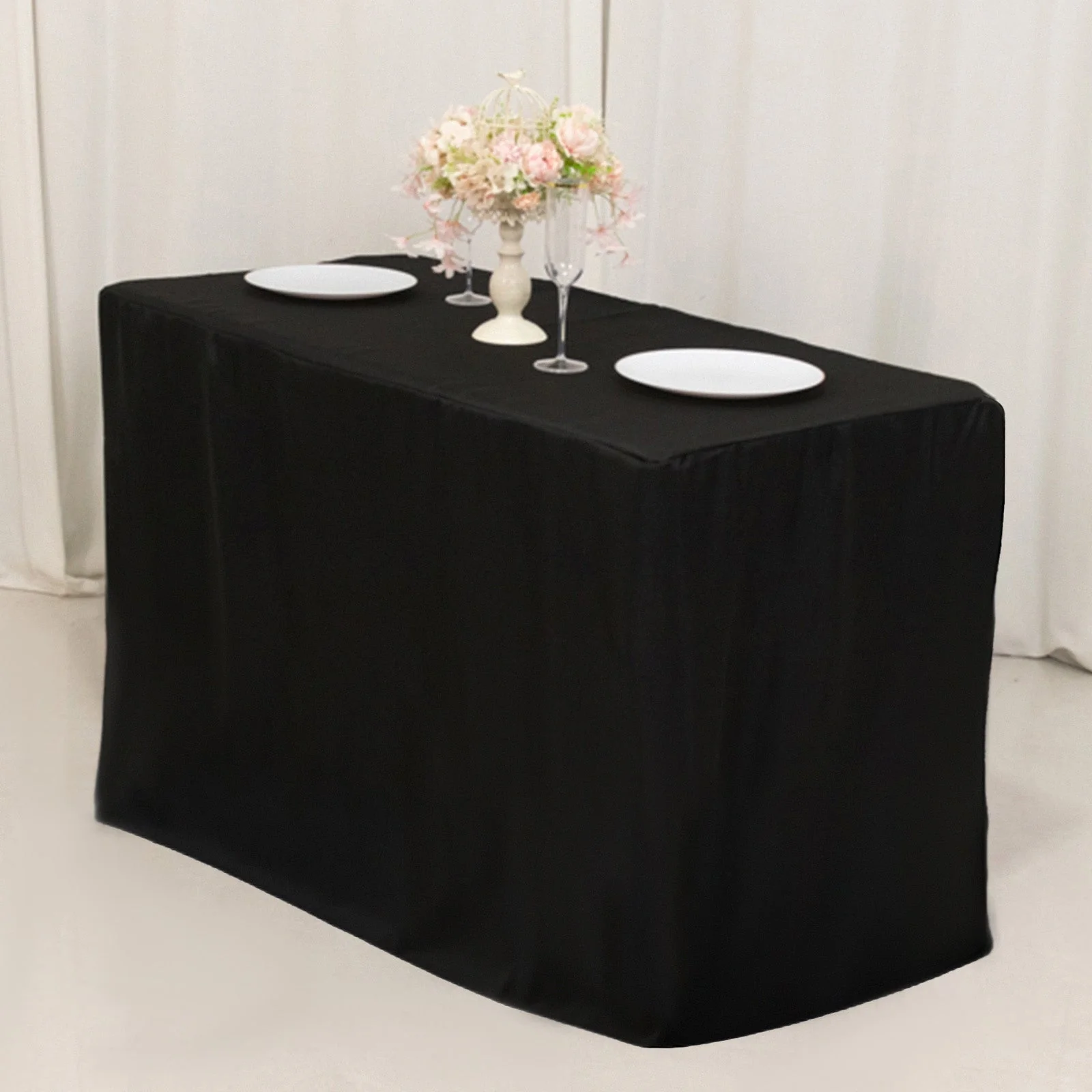 Fitted Polyester Rectangle Tablecloth 48"x24"x42" Black - Ideal for Tall Special Size Tables - Image 5