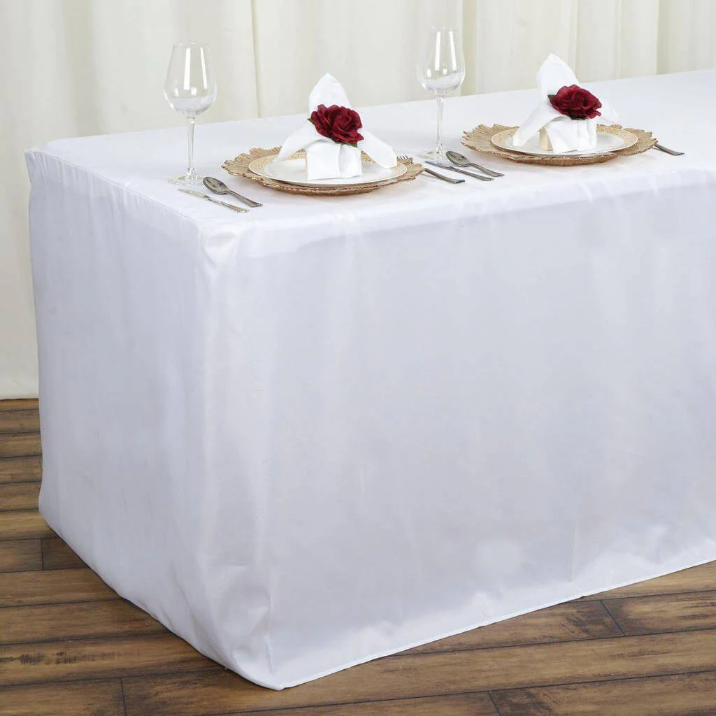Fitted Polyester Rectangle Tablecloth 48"x30" White - Snug Fit for Standard Tables - Image 2