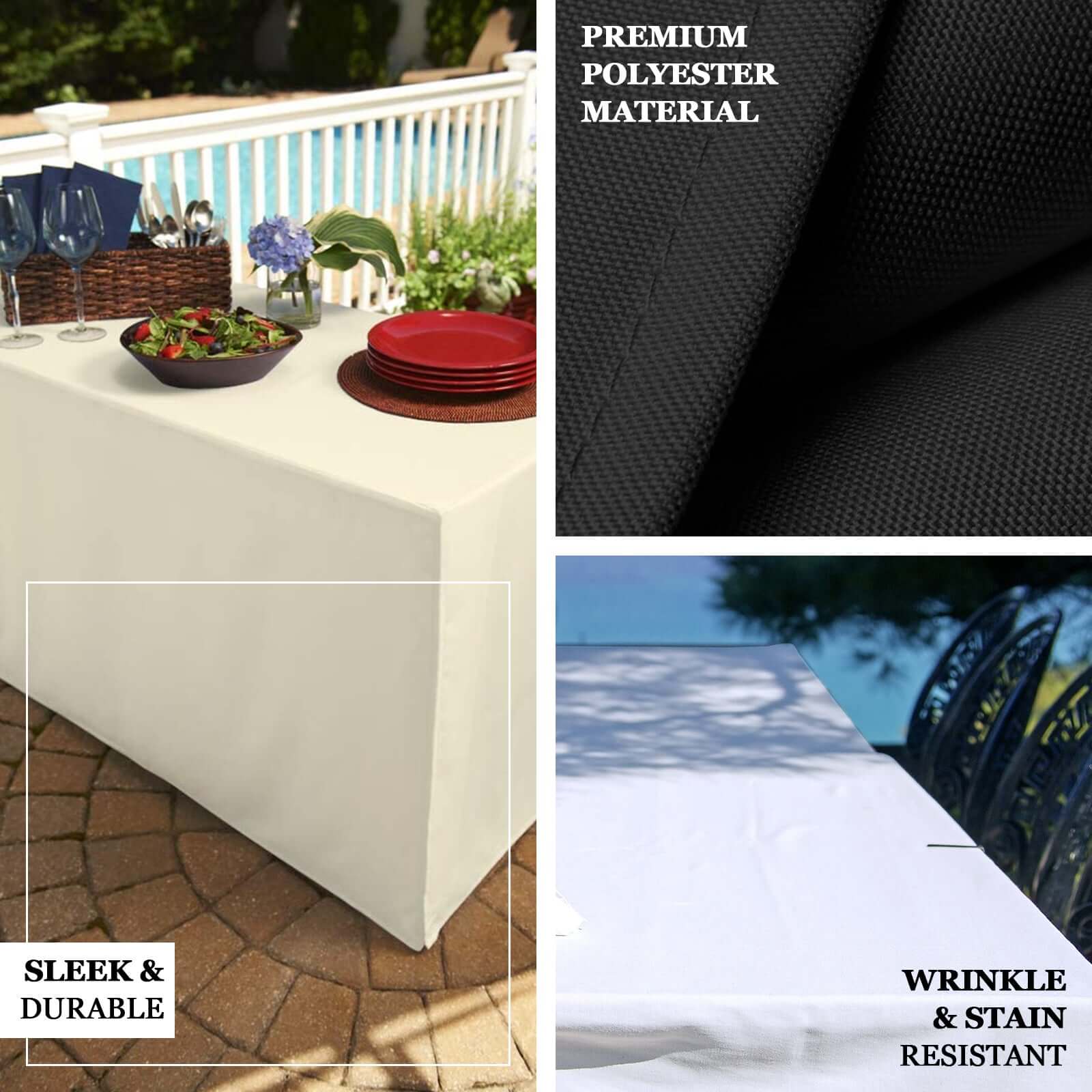 Fitted Polyester Rectangle Tablecloth 48"x30" White - Snug Fit for Standard Tables - Image 4