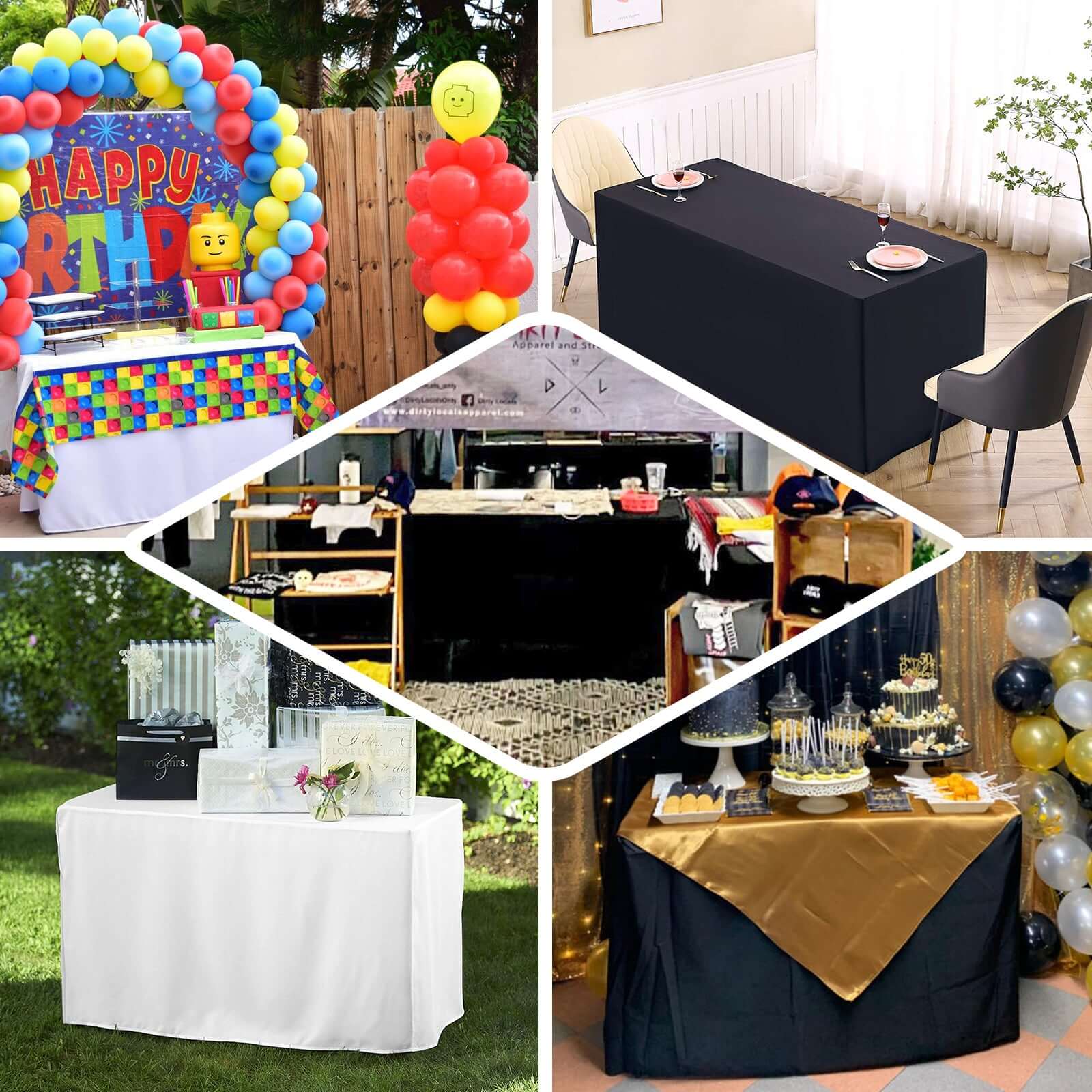 Fitted Polyester Rectangle Tablecloth 48"x30" White - Snug Fit for Standard Tables - Image 5