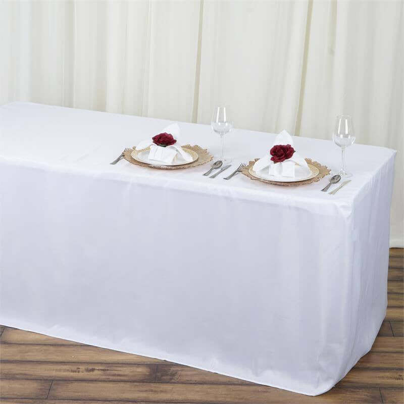 Fitted Polyester Rectangle Tablecloth 48"x30" White - Snug Fit for Standard Tables - Image 7