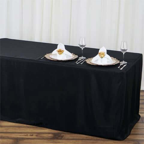 Fitted Polyester Rectangle Tablecloth 72"x30" Black - Durable and Easy to Maintain Table Cover for Banquets & Conferences - Image 2