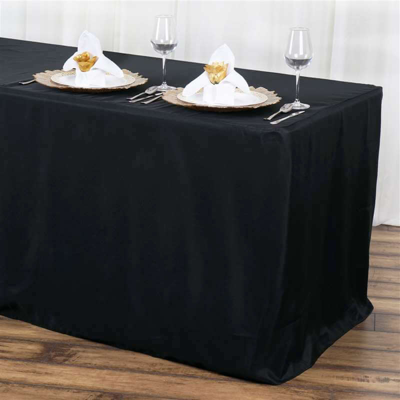Fitted Polyester Rectangle Tablecloth 72"x30" Black - Durable and Easy to Maintain Table Cover for Banquets & Conferences - Image 3