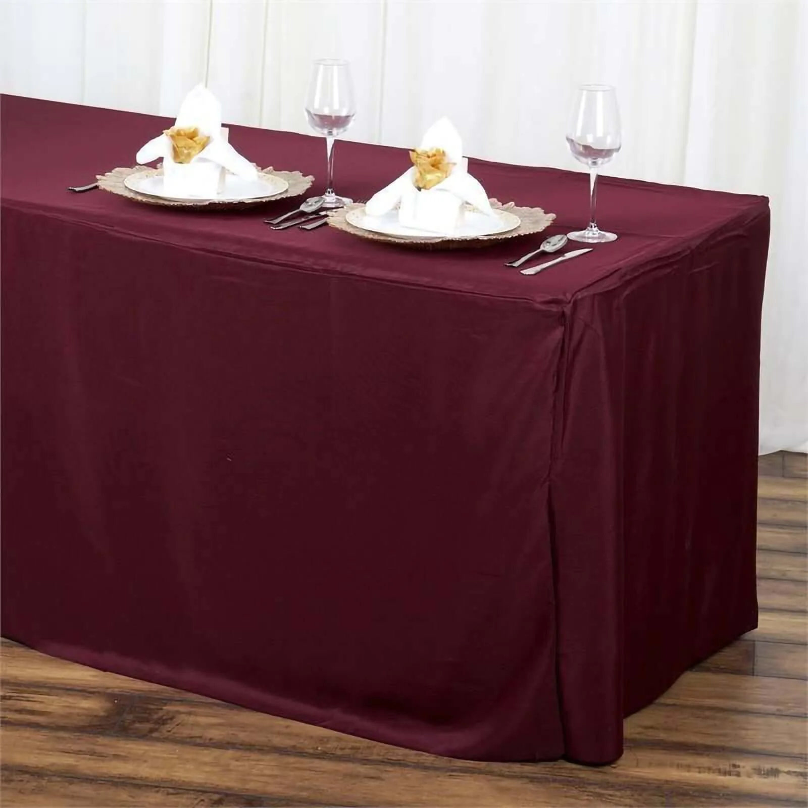 Fitted Polyester Rectangle Tablecloth 72"x30" Burgundy - Perfect for Standard Tables - Image 3