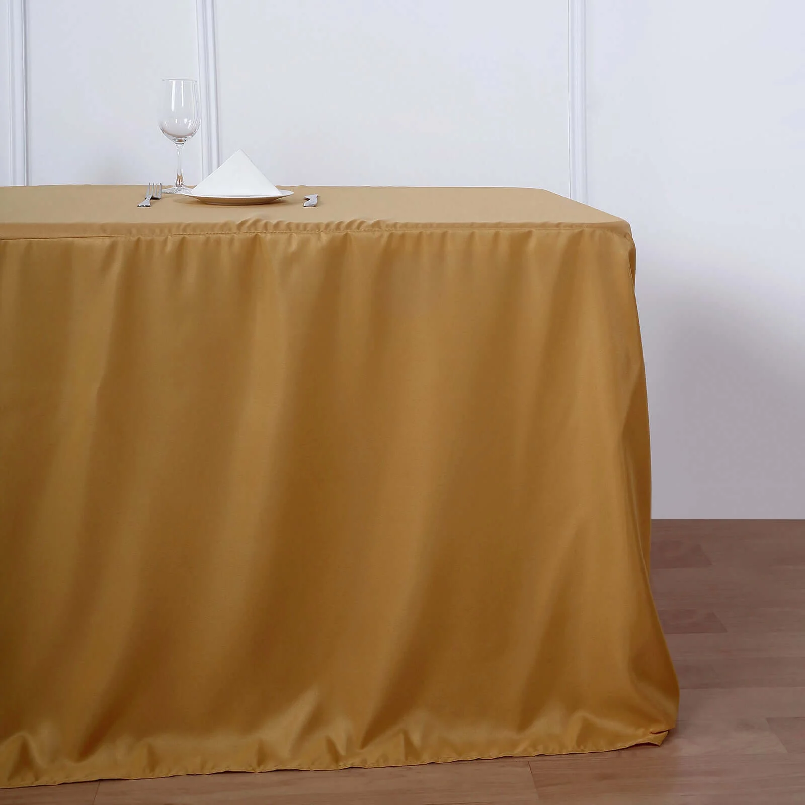 Fitted Polyester Rectangle Tablecloth 72"x30" Gold - Durable and Easy to Maintain Table Cover for Banquets & Conferences - Image 3