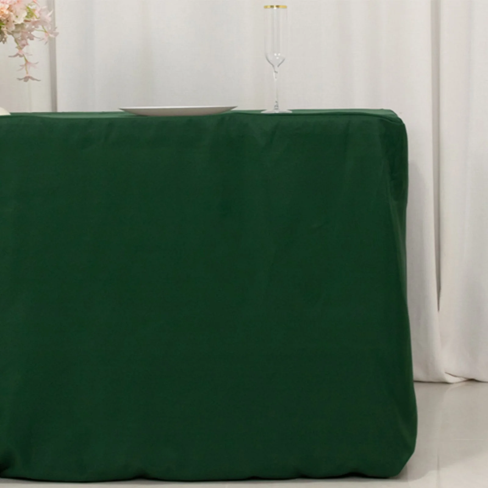 Fitted Polyester Rectangle Tablecloth 72"x30" Hunter Emerald Green - Perfect for Standard Tables - Image 2