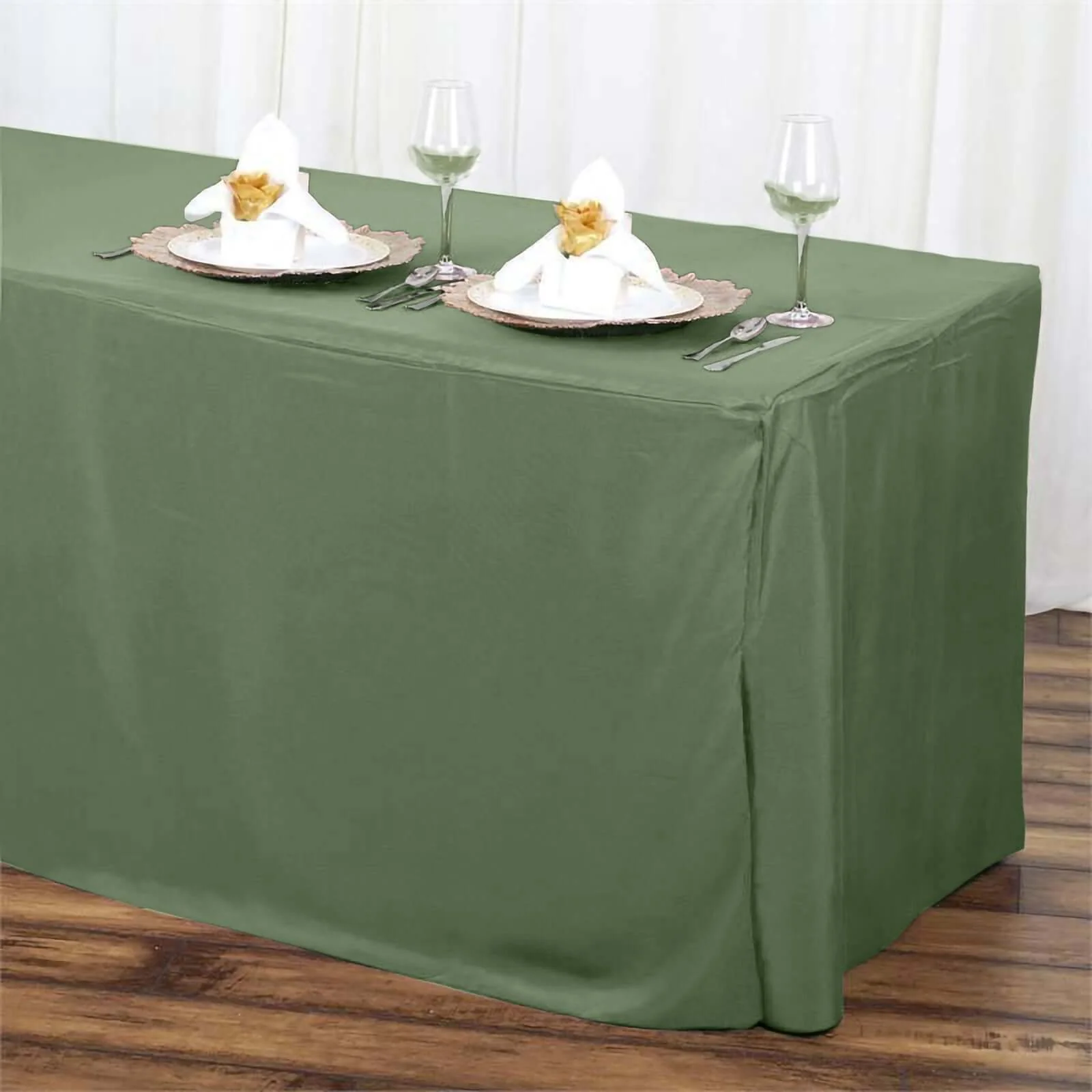 Fitted Polyester Rectangle Tablecloth 72"x30" Olive Green - Perfect for Standard Tables - Image 3