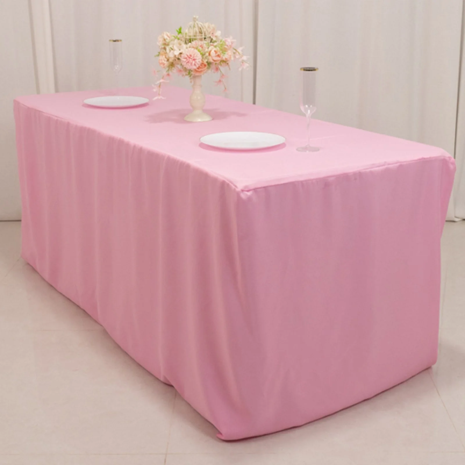 Fitted Polyester Rectangle Tablecloth 72"x30" Pink - Perfect for Standard Tables - Image 7