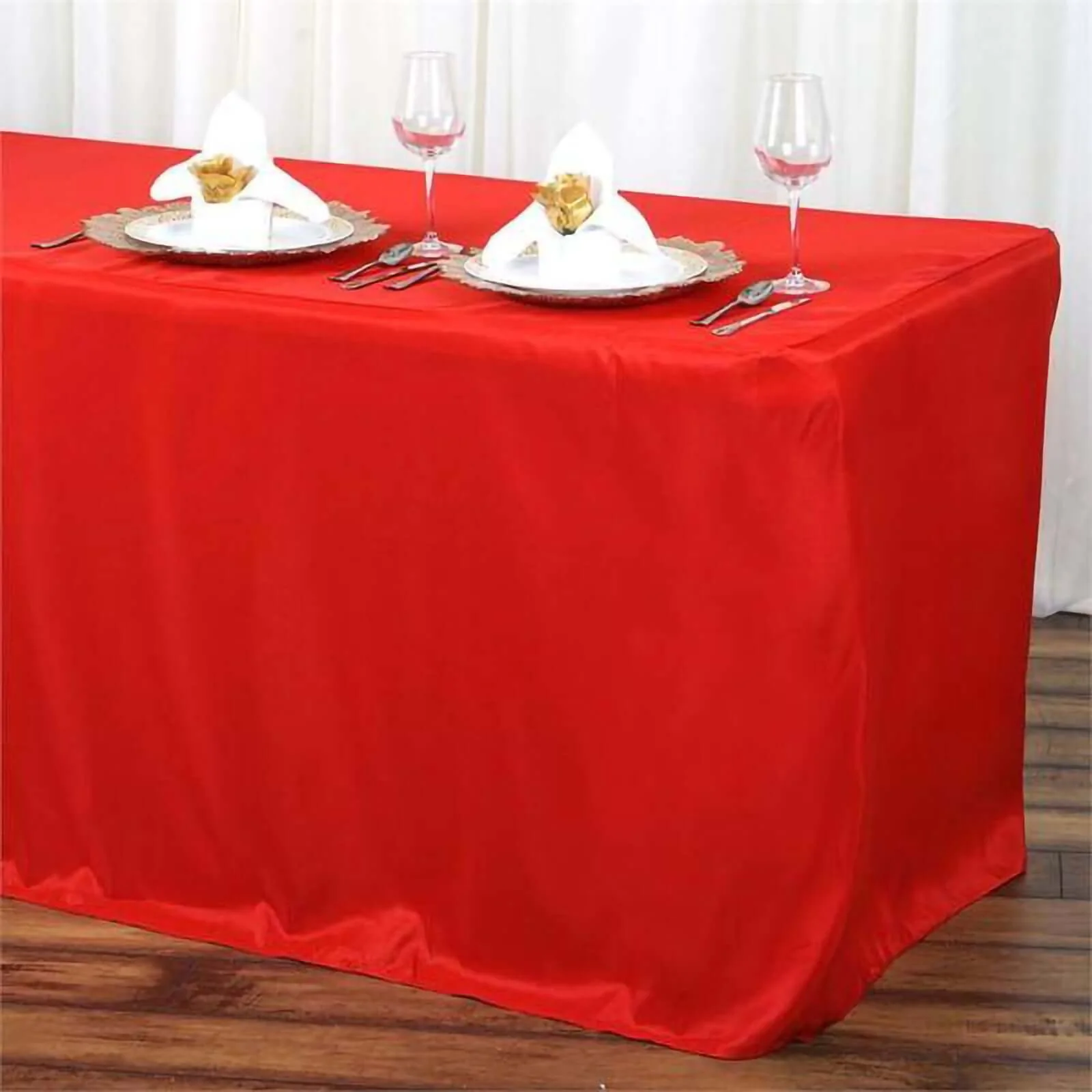 Fitted Polyester Rectangle Tablecloth 72"x30" Red - Perfect for Standard Tables - Image 3